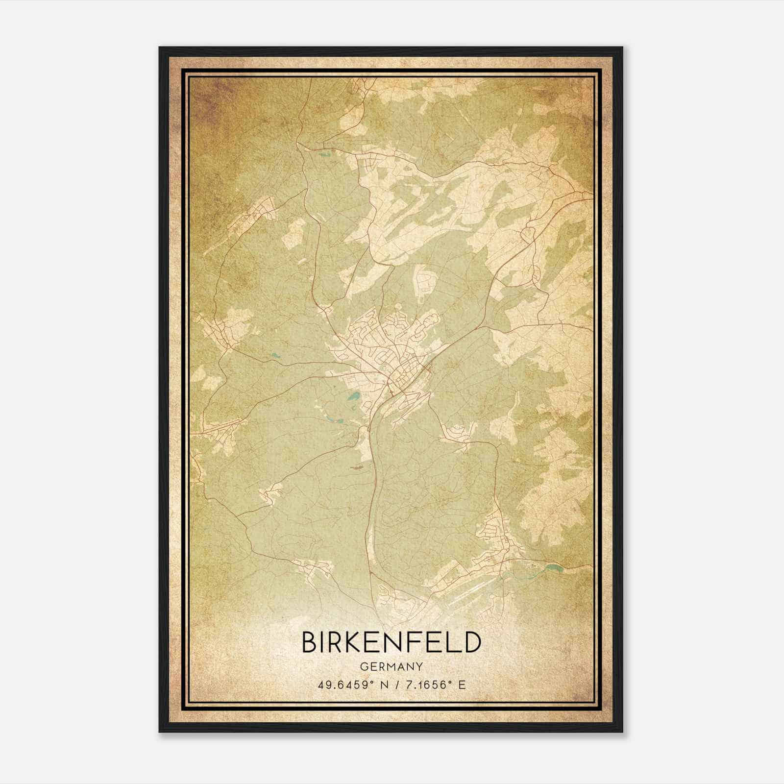 Vintage Birkenfeld Germany Map Poster, Birkenfeld City Road Wall Art Print