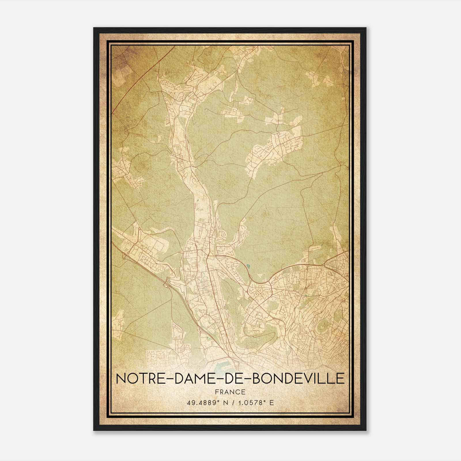 Vintage Notre-Dame-de-Bondeville France Map Poster, Notre-Dame-de-Bondeville City Road Wall Art Print