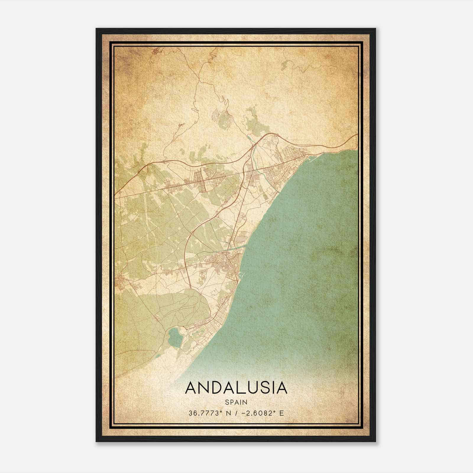 Vintage Roquetas Spain Map Poster, Roquetas City Road Wall Art Print