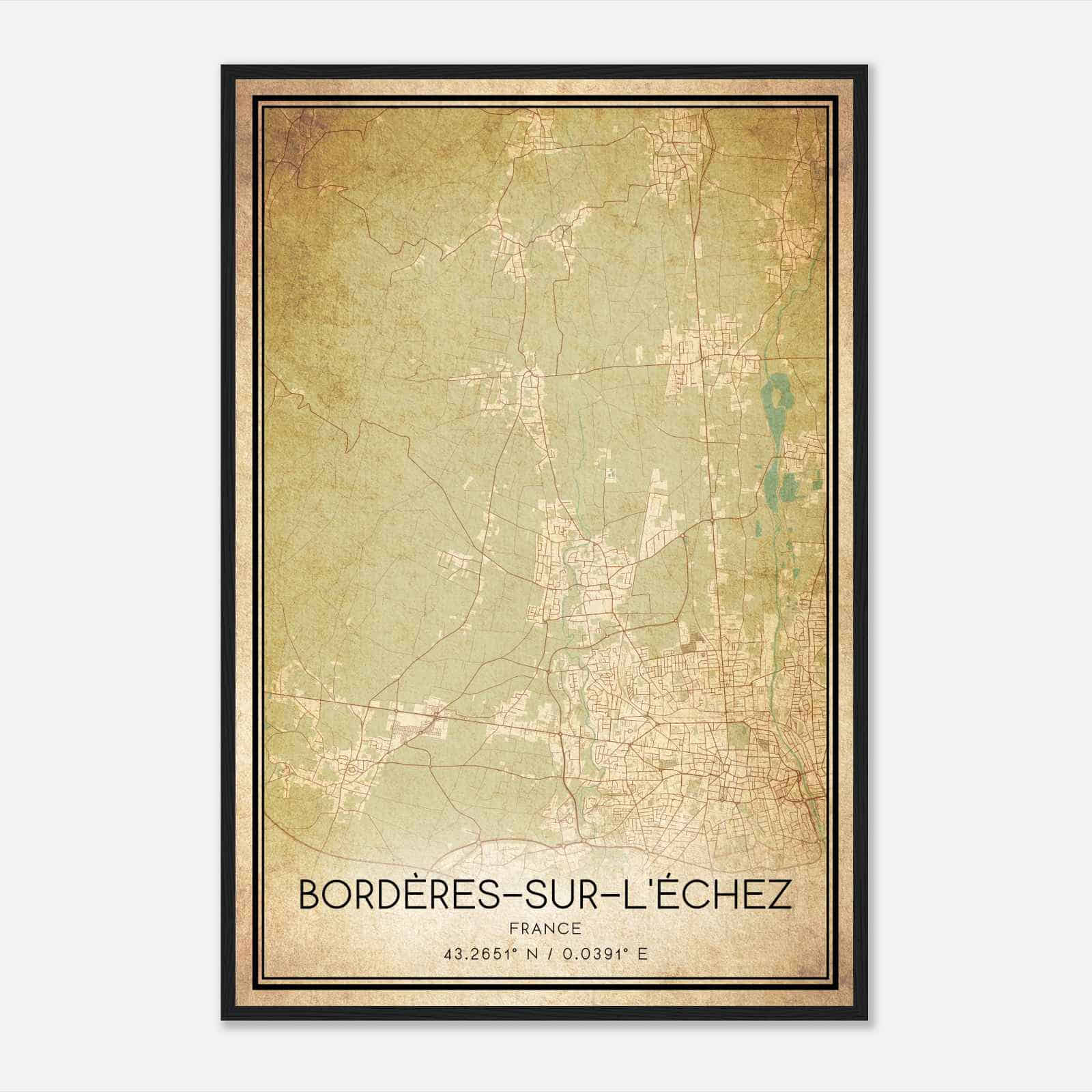 Vintage Borderes-sur-l’Echez France Map Poster, Borderes-sur-l’Echez City Road Wall Art Print