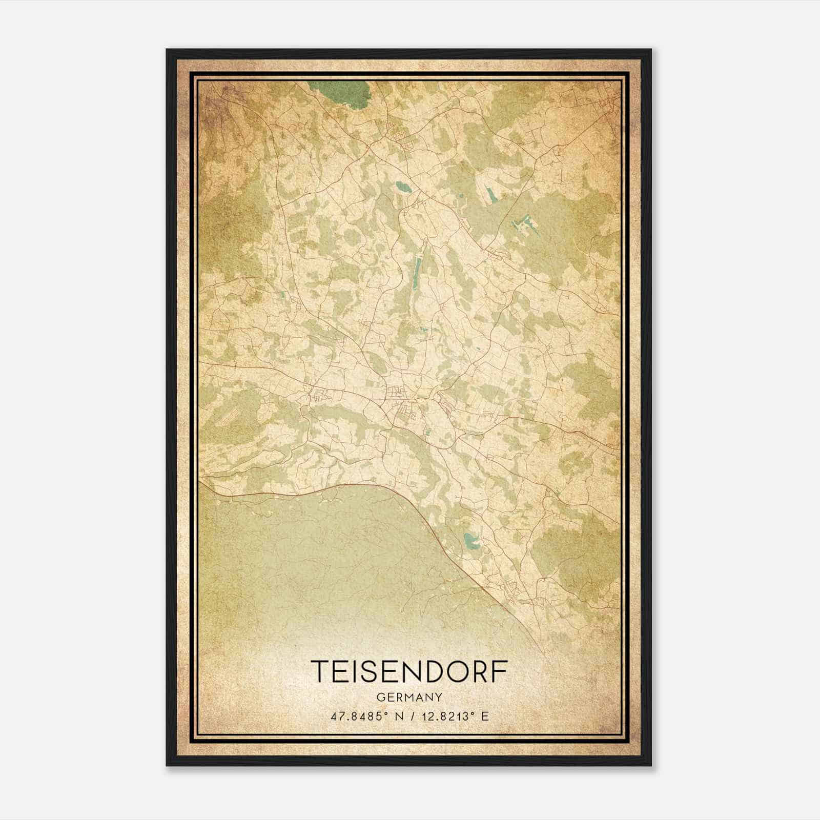 Vintage Teisendorf Germany Map Poster, Teisendorf City Road Wall Art Print
