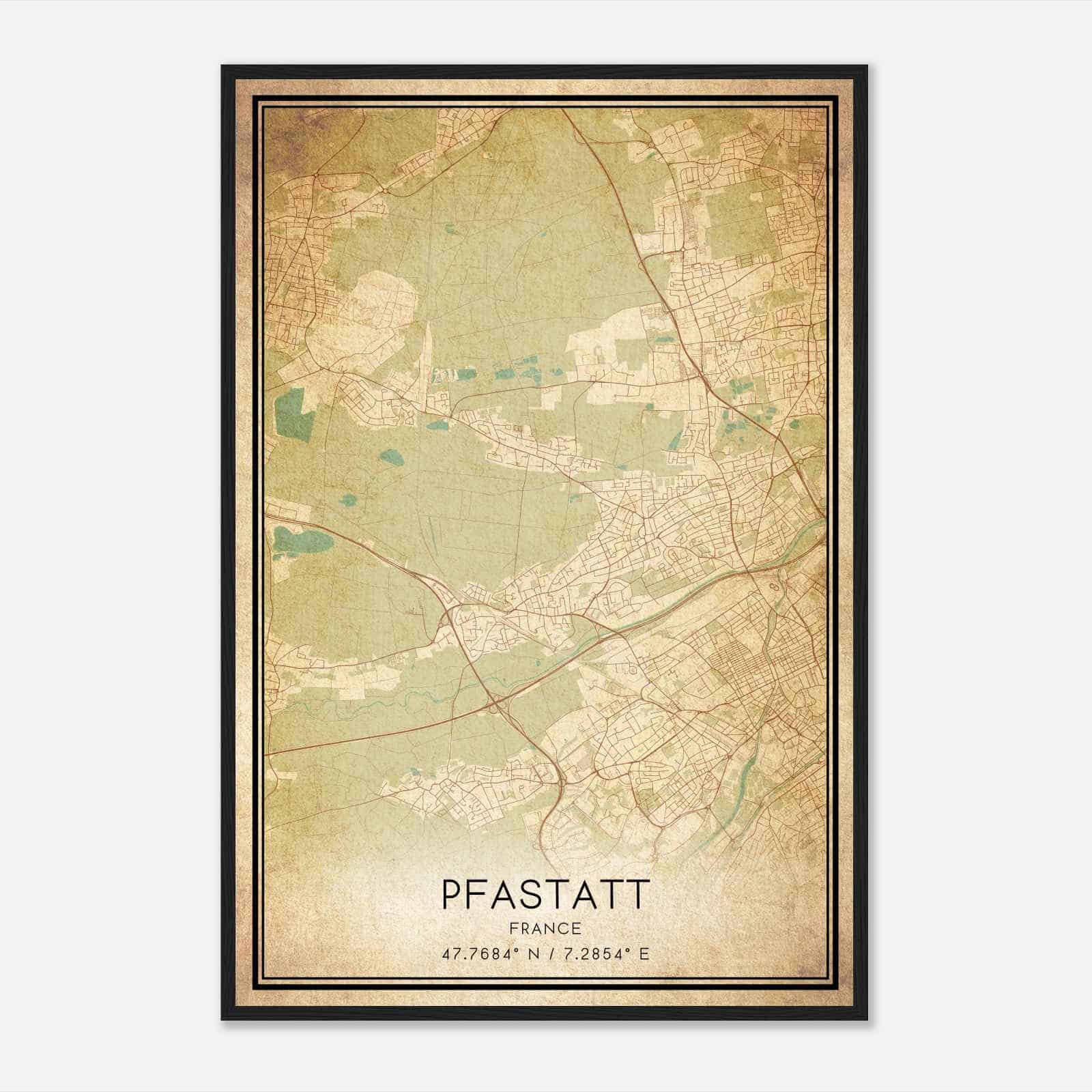 Vintage Pfastatt France Map Poster, Pfastatt City Road Wall Art Print