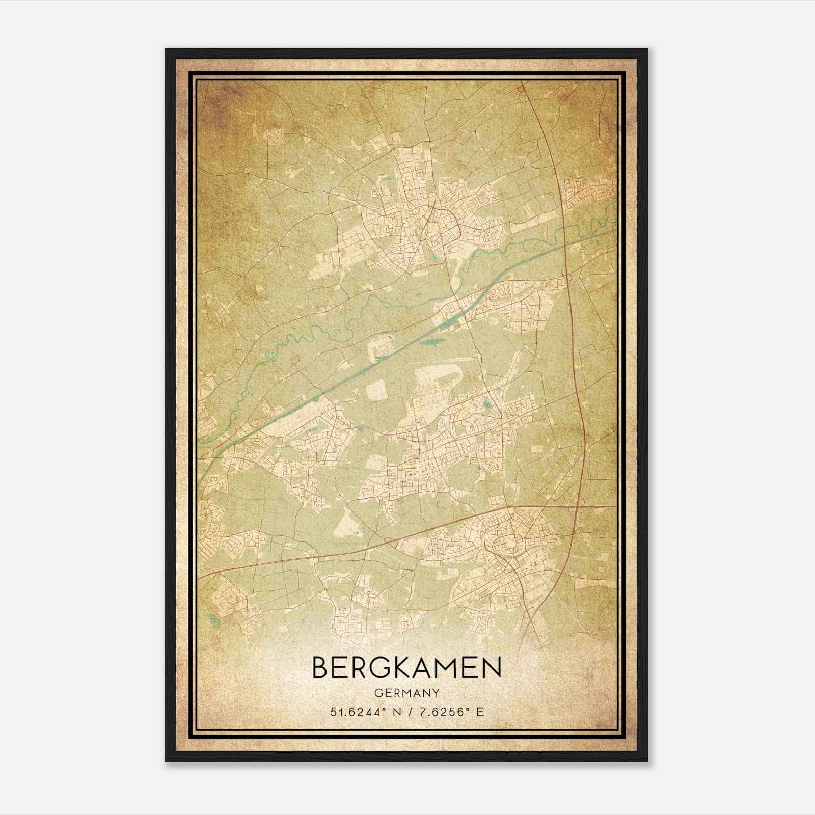 Vintage Bergkamen Germany Map Poster, Bergkamen City Road Wall Art Print