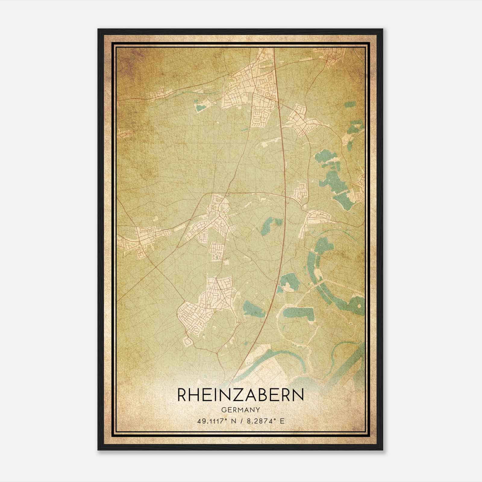 Vintage Rheinzabern Germany Map Poster, Rheinzabern City Road Wall Art Print