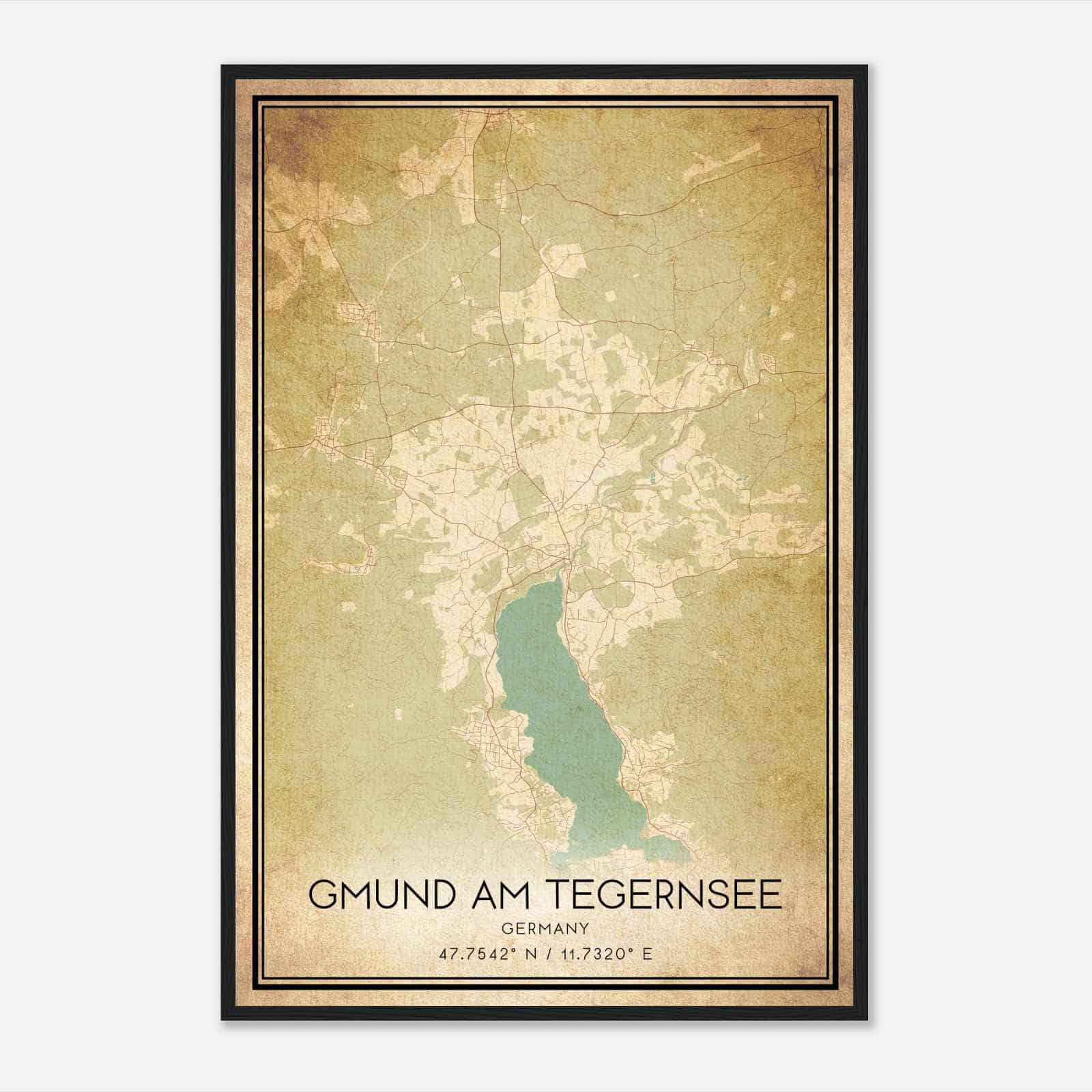 Vintage Gmund am Tegernsee Germany Map Poster, Gmund am Tegernsee City Road Wall Art Print