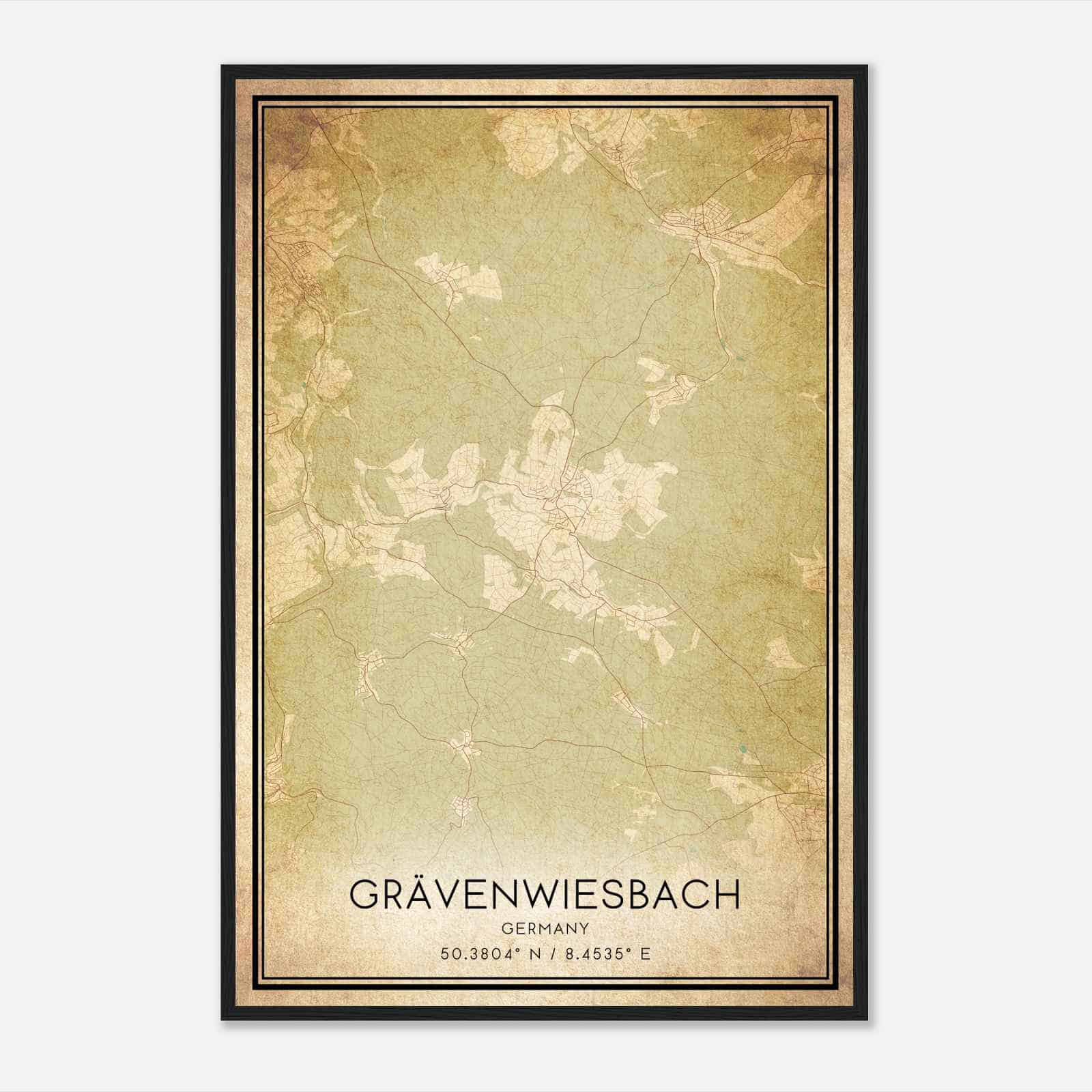 Vintage Gravenwiesbach Germany Map Poster, Gravenwiesbach City Road Wall Art Print