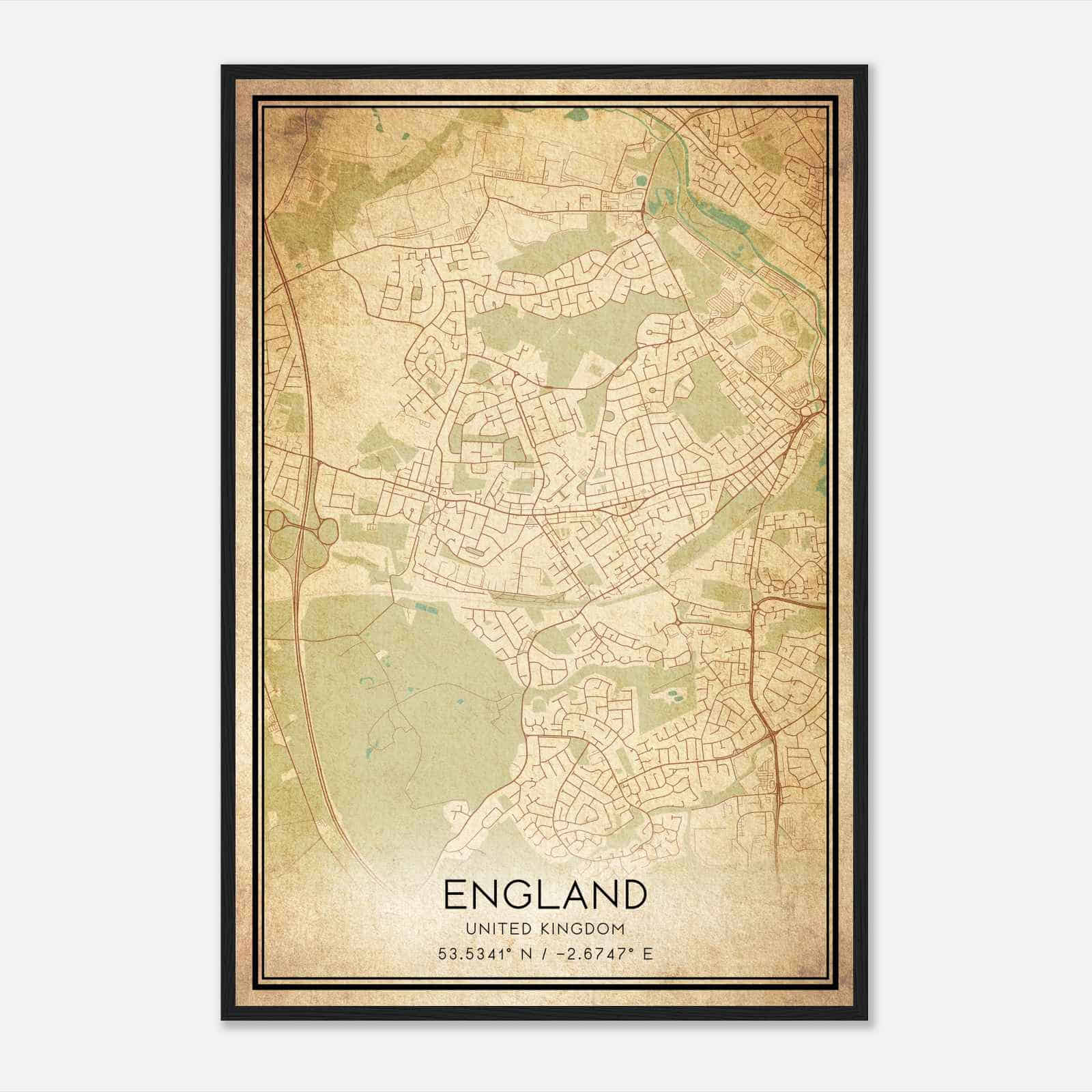 Vintage Pemberton United Kingdom Map Poster, Pemberton City Road Wall Art Print