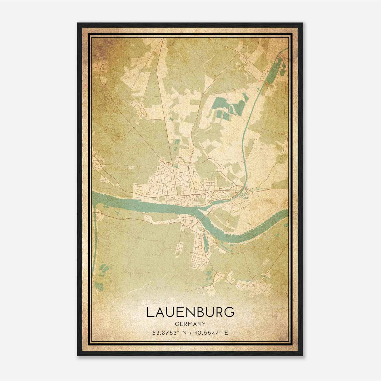 Vintage Lauenburg Germany Map Poster, Lauenburg City Road Wall Art Print