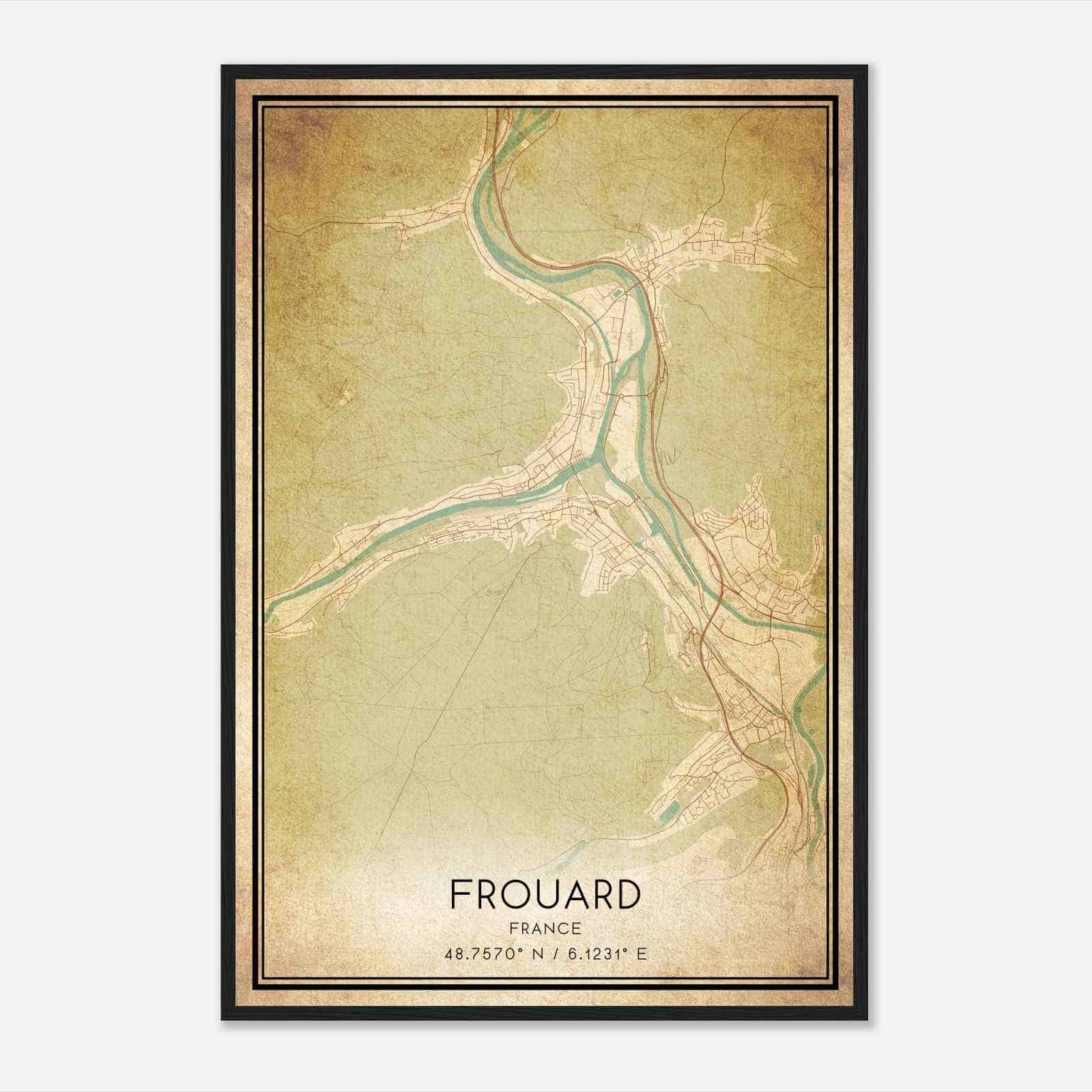 Vintage Frouard France Map Poster, Frouard City Road Wall Art Print