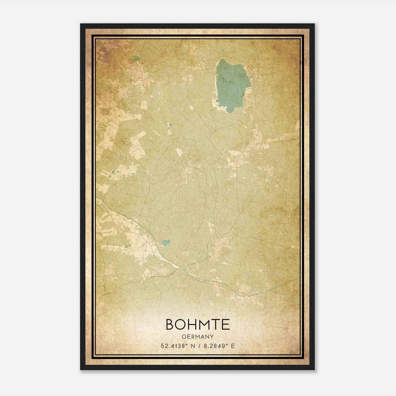 Vintage Bohmte Germany Map Poster, Bohmte City Road Wall Art Print