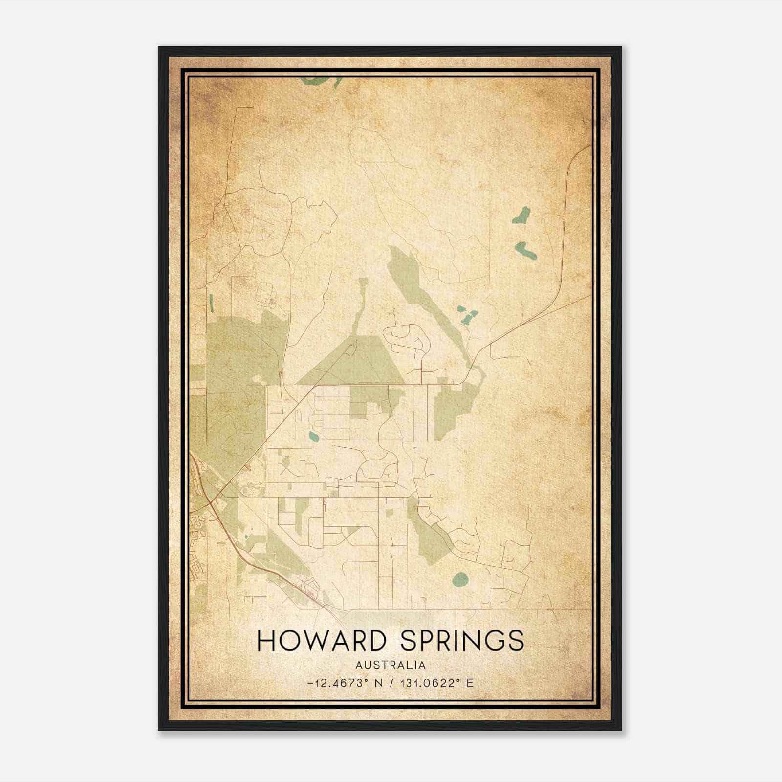 Vintage Howard Springs Australia Map Poster, Howard Springs City Road Wall Art Print