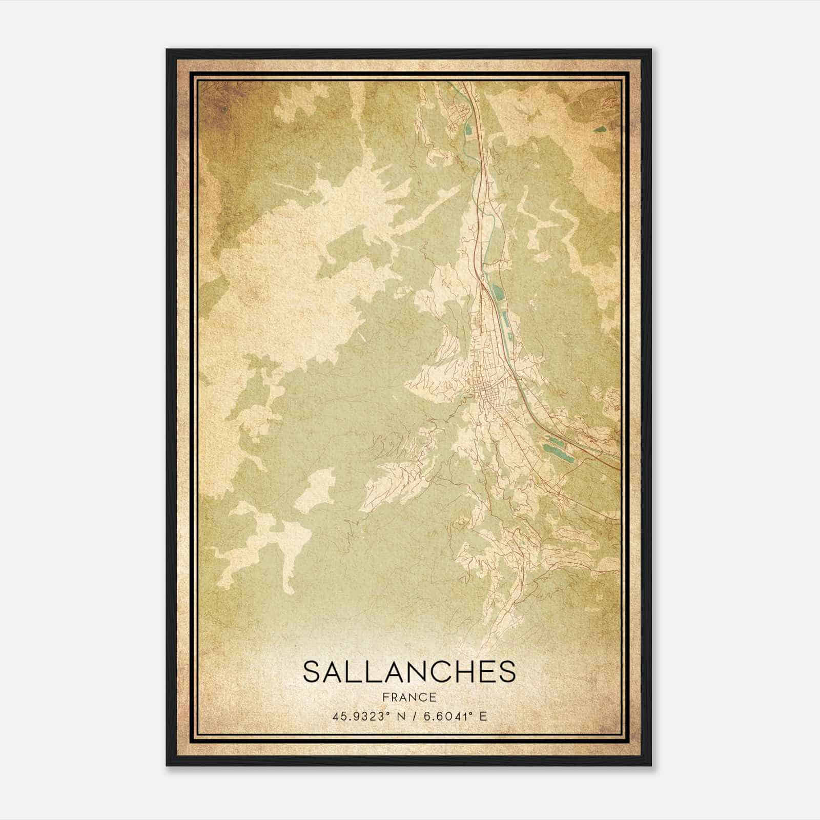 Vintage Sallanches France Map Poster, Sallanches City Road Wall Art Print