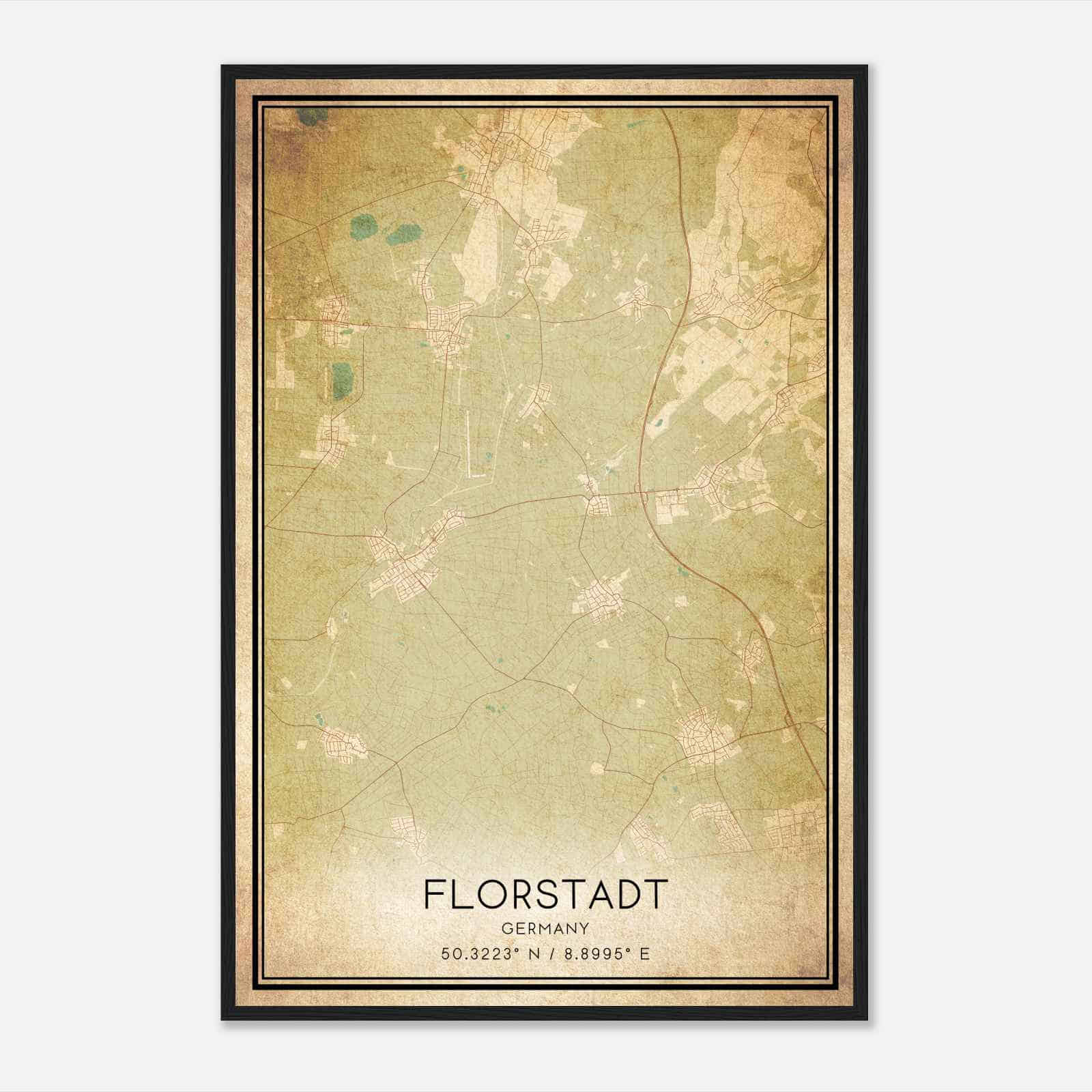 Vintage Florstadt Germany Map Poster, Florstadt City Road Wall Art Print