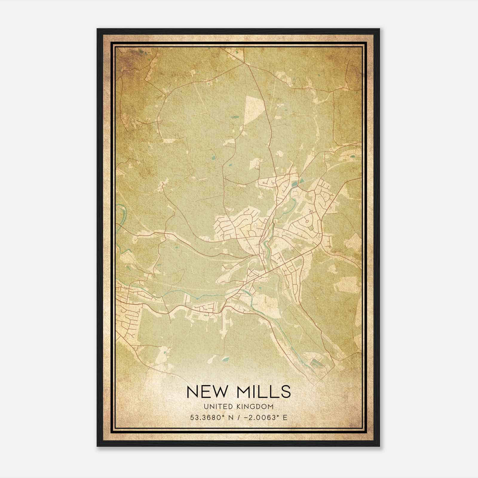 Vintage New Mills United Kingdom Map Poster, New Mills City Road Wall Art Print