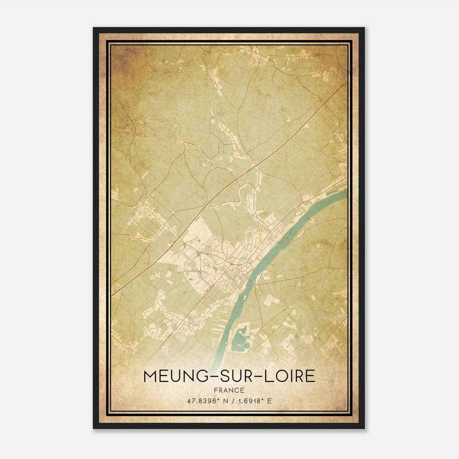 Vintage Meung-sur-Loire France Map Poster, Meung-sur-Loire City Road Wall Art Print