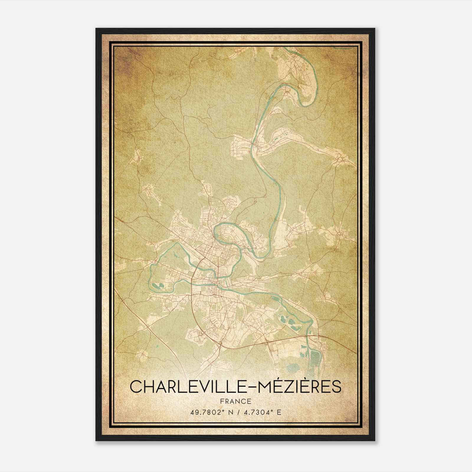 Vintage Charleville-Mezieres France Map Poster, Charleville-Mezieres City Road Wall Art Print