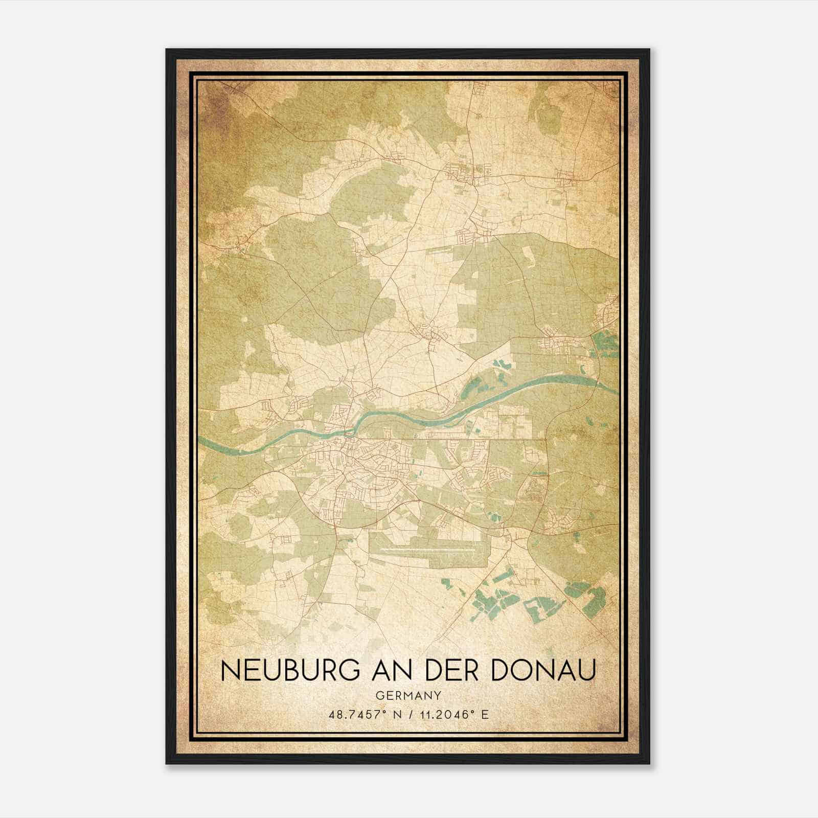 Vintage Neuburg Germany Map Poster, Neuburg City Road Wall Art Print