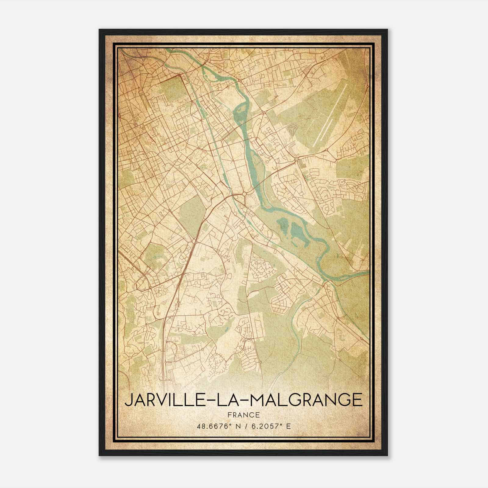 Vintage Jarville-la-Malgrange France Map Poster, Jarville-la-Malgrange City Road Wall Art Print