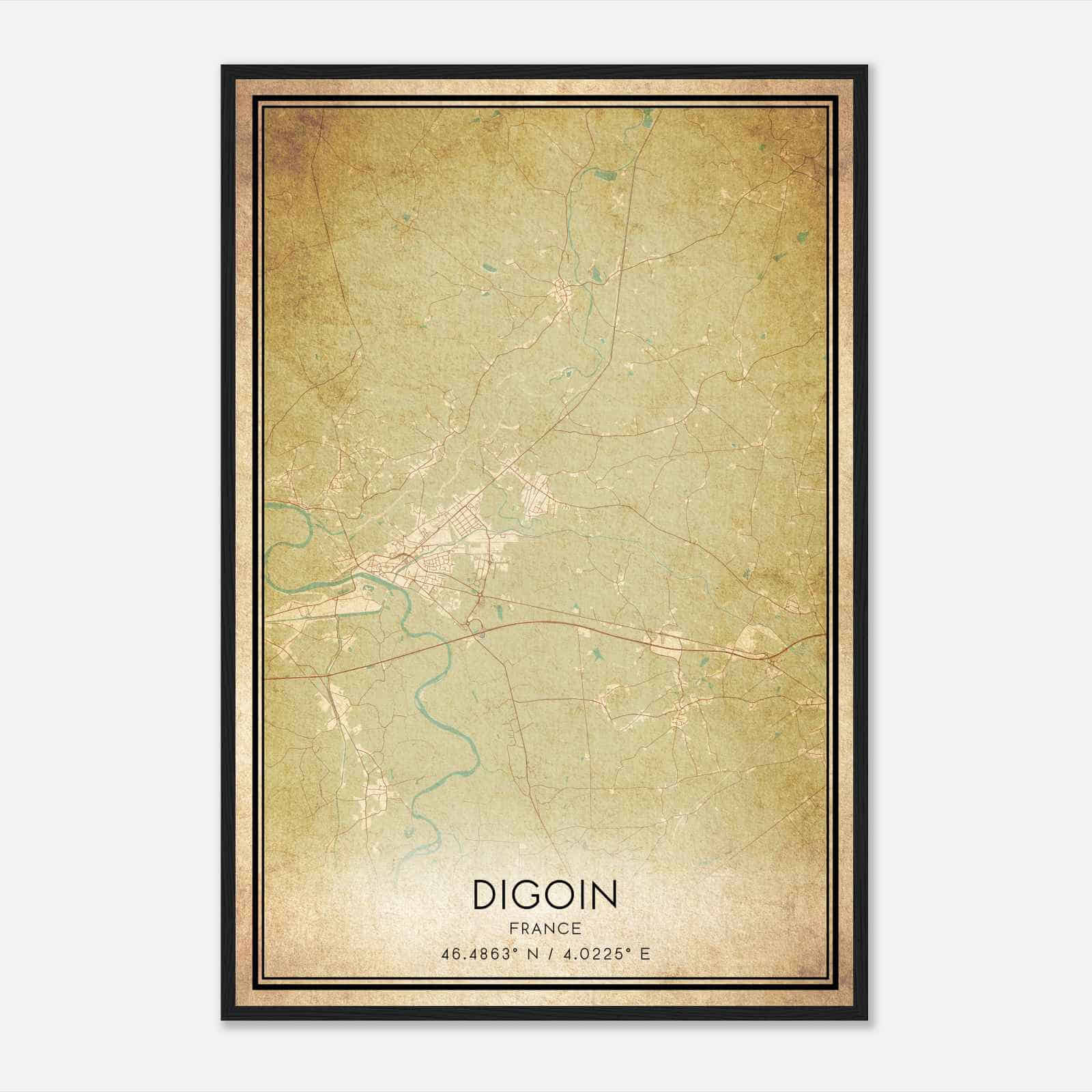 Vintage Digoin France Map Poster, Digoin City Road Wall Art Print
