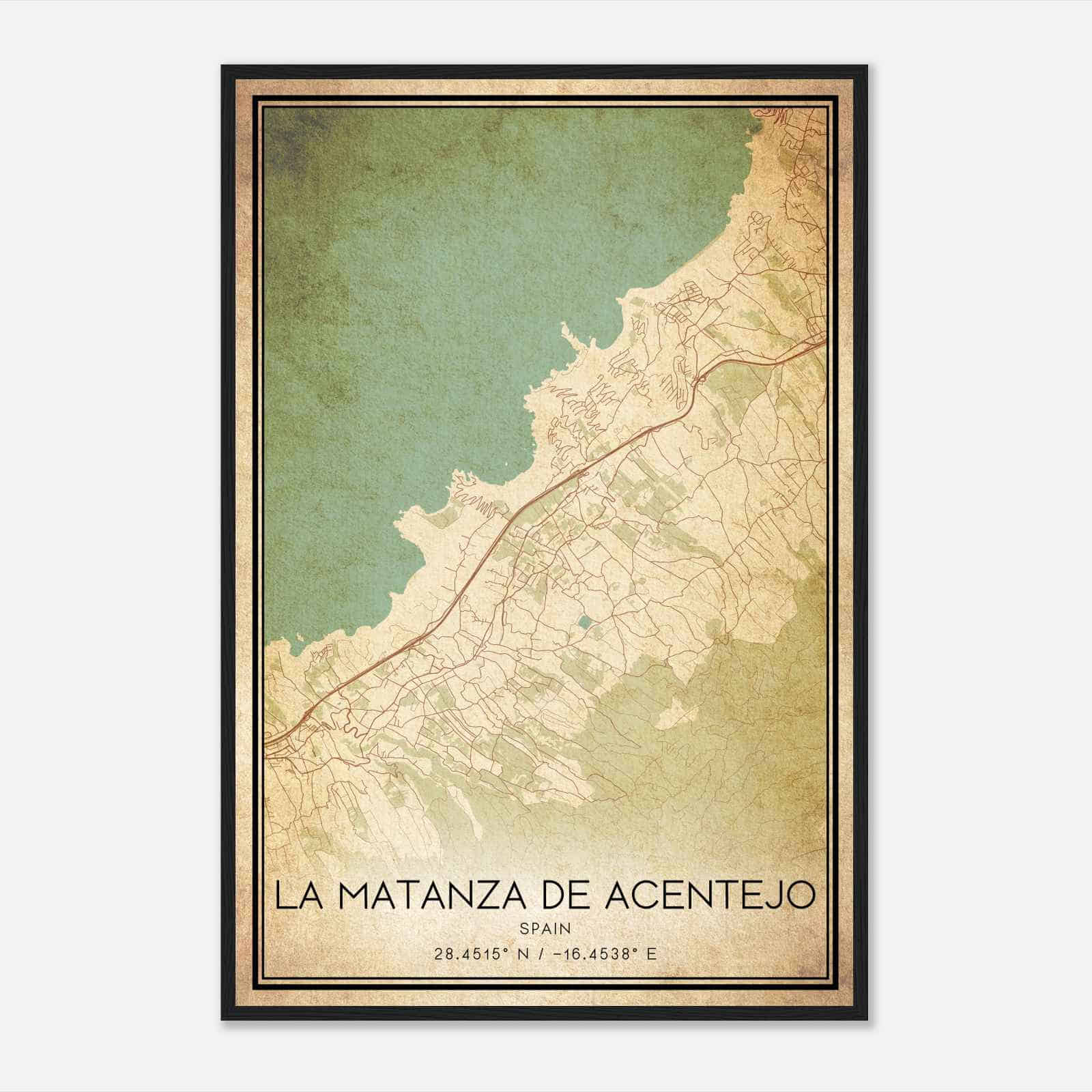 Vintage La Matanza de Acentejo Spain Map Poster, La Matanza de Acentejo City Road Wall Art Print