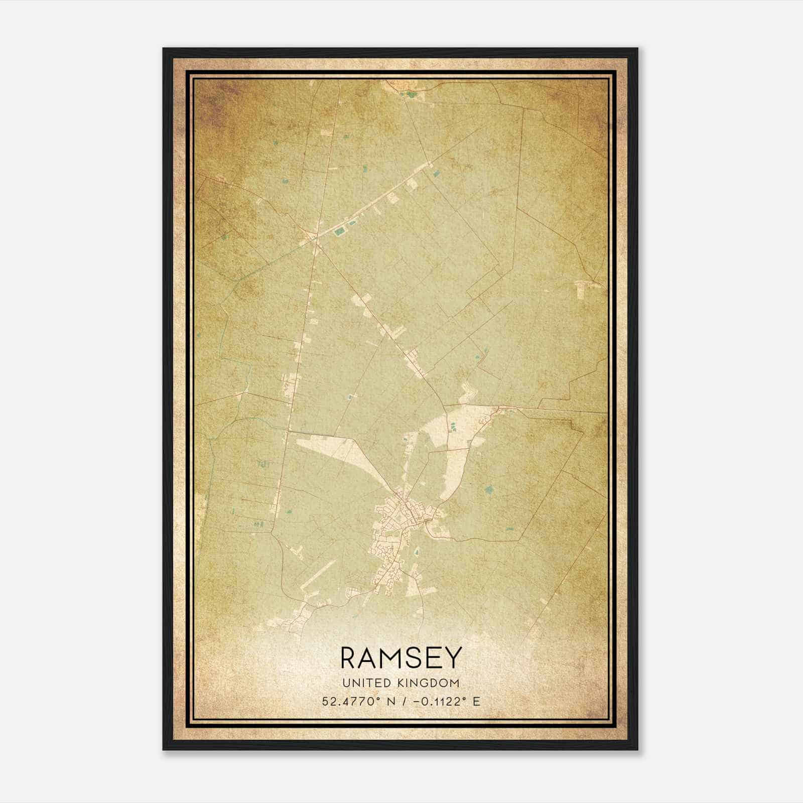 Vintage Ramsey United Kingdom Map Poster, Ramsey City Road Wall Art Print