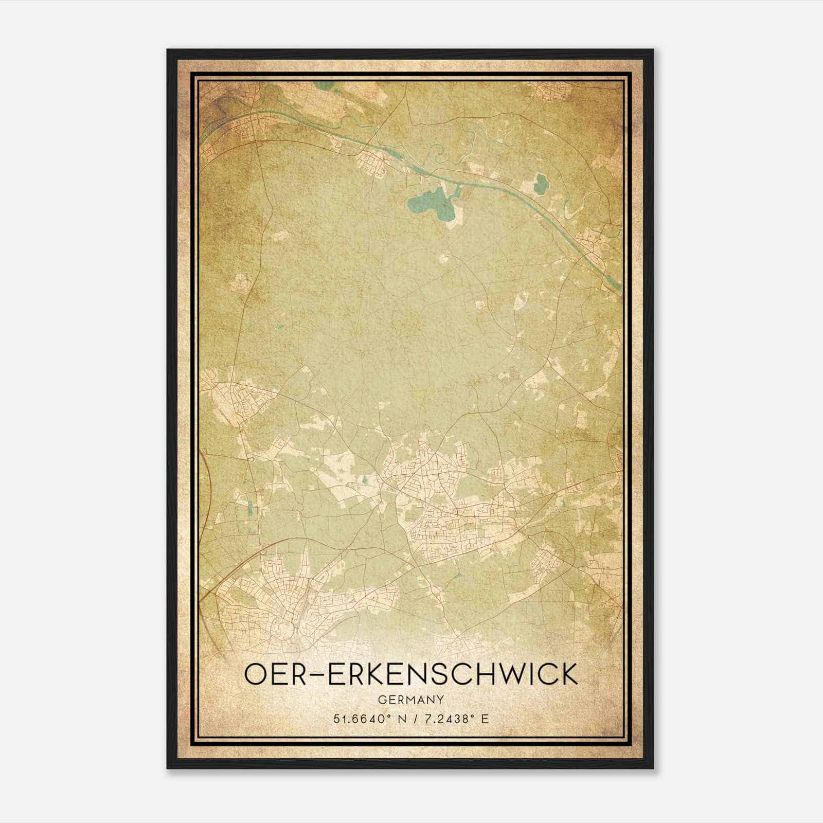 Vintage Oer-Erkenschwick Germany Map Poster, Oer-Erkenschwick City Road Wall Art Print