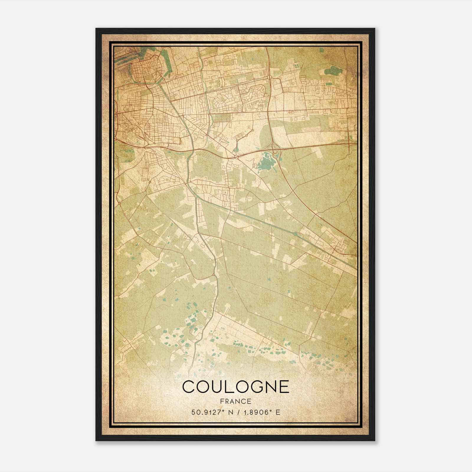 Vintage Coulogne France Map Poster, Coulogne City Road Wall Art Print