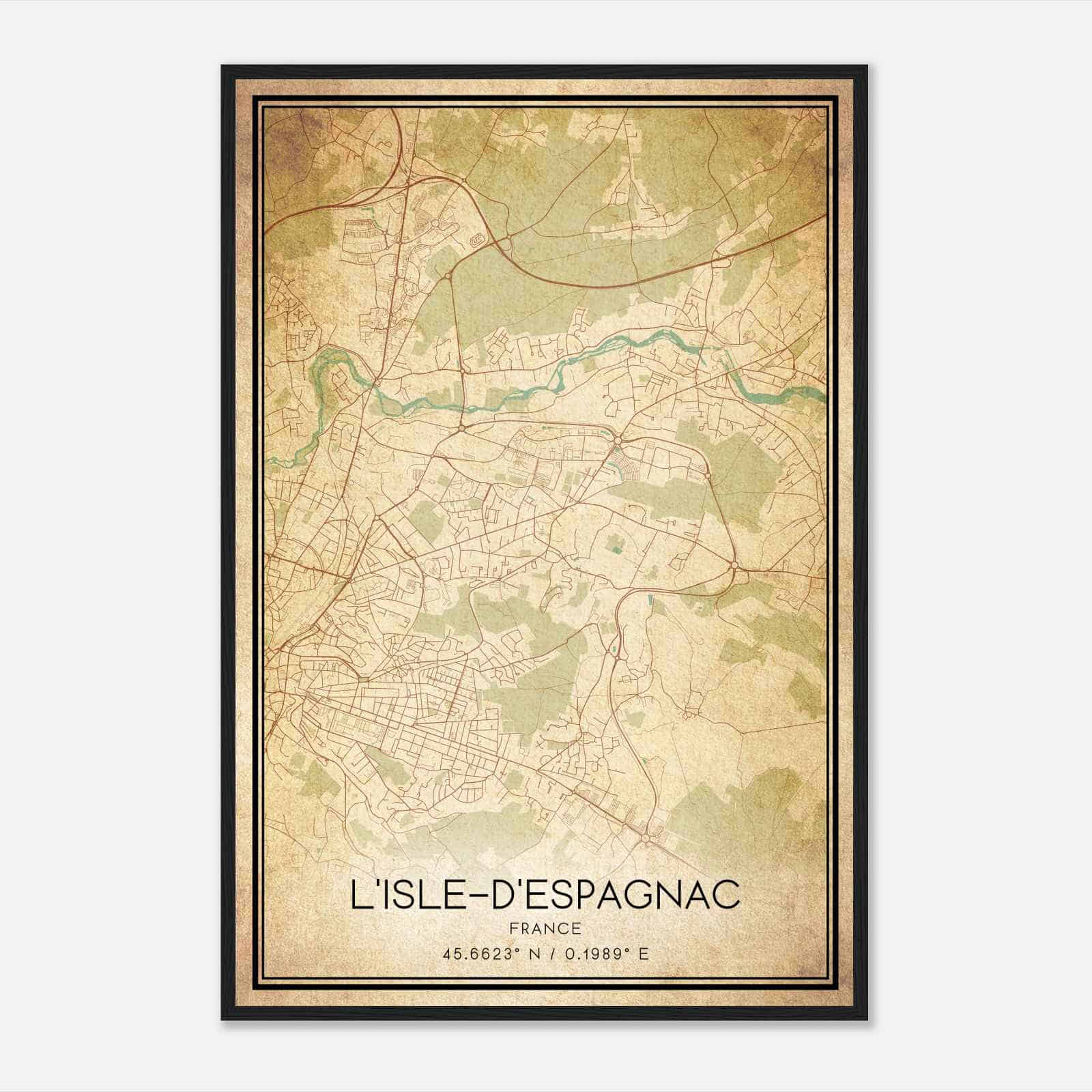 Vintage L’Isle-d’Espagnac France Map Poster, L’Isle-d’Espagnac City Road Wall Art Print