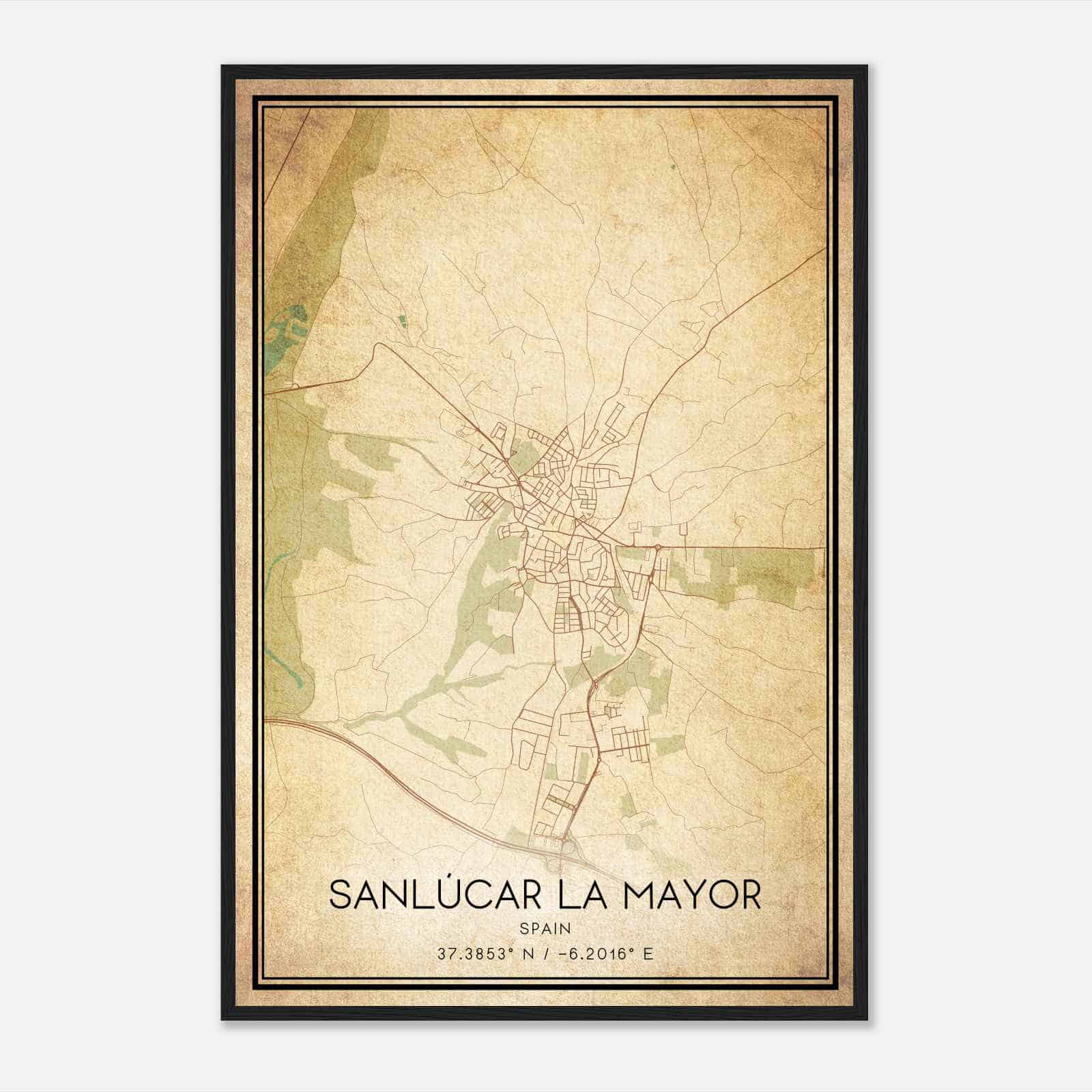 Vintage Sanlucar la Mayor Spain Map Poster, Sanlucar la Mayor City Road Wall Art Print