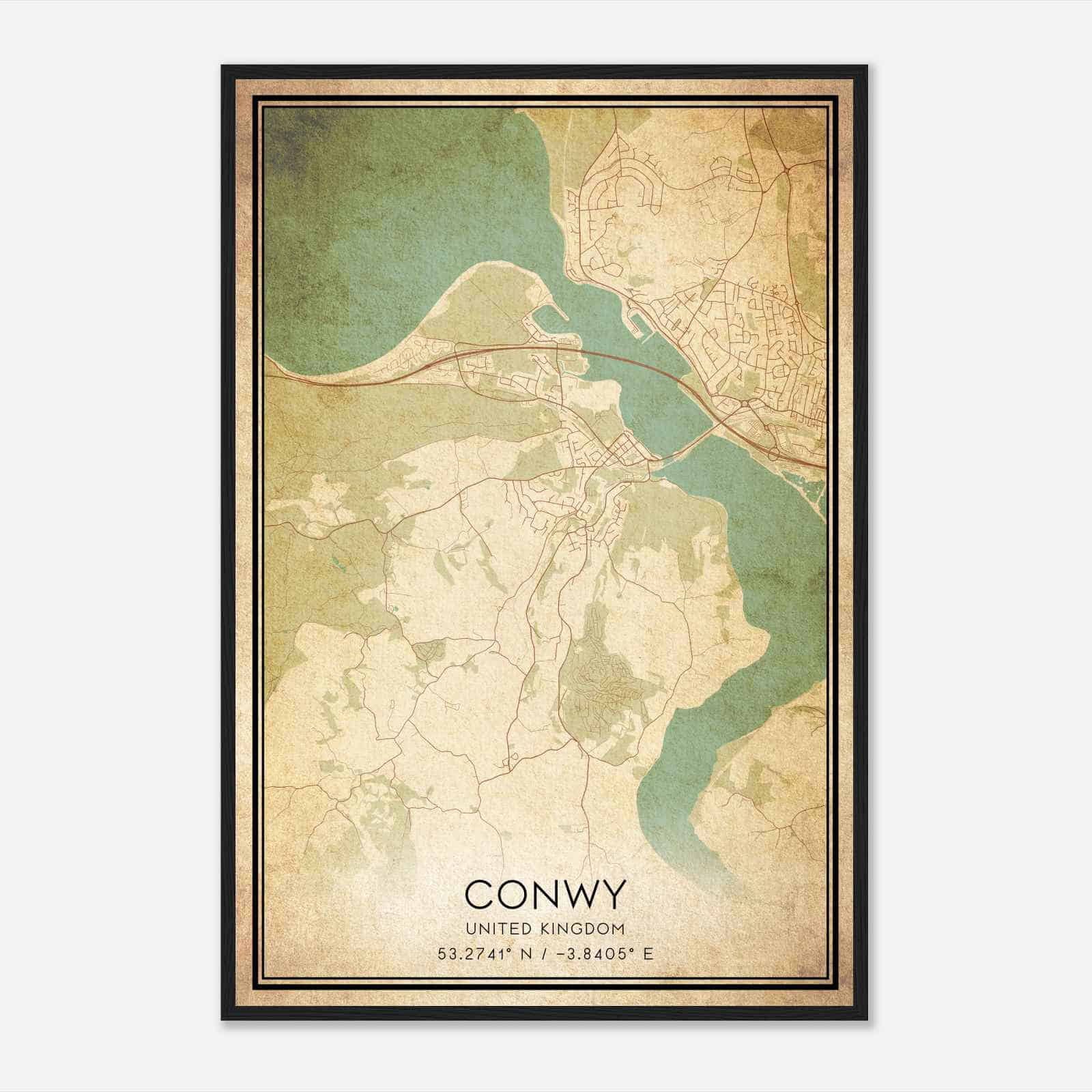 Vintage Conwy United Kingdom Map Poster, Conwy City Road Wall Art Print