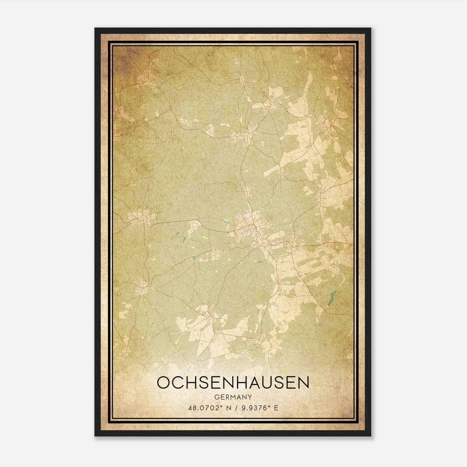 Vintage Ochsenhausen Germany Map Poster, Ochsenhausen City Road Wall Art Print