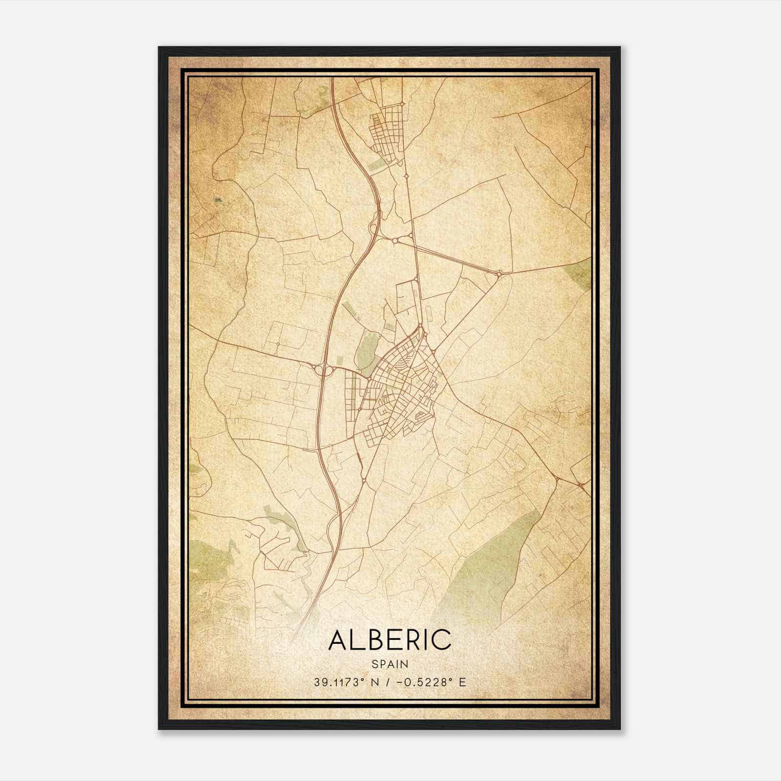 Vintage Alberique Spain Map Poster, Alberique City Road Wall Art Print