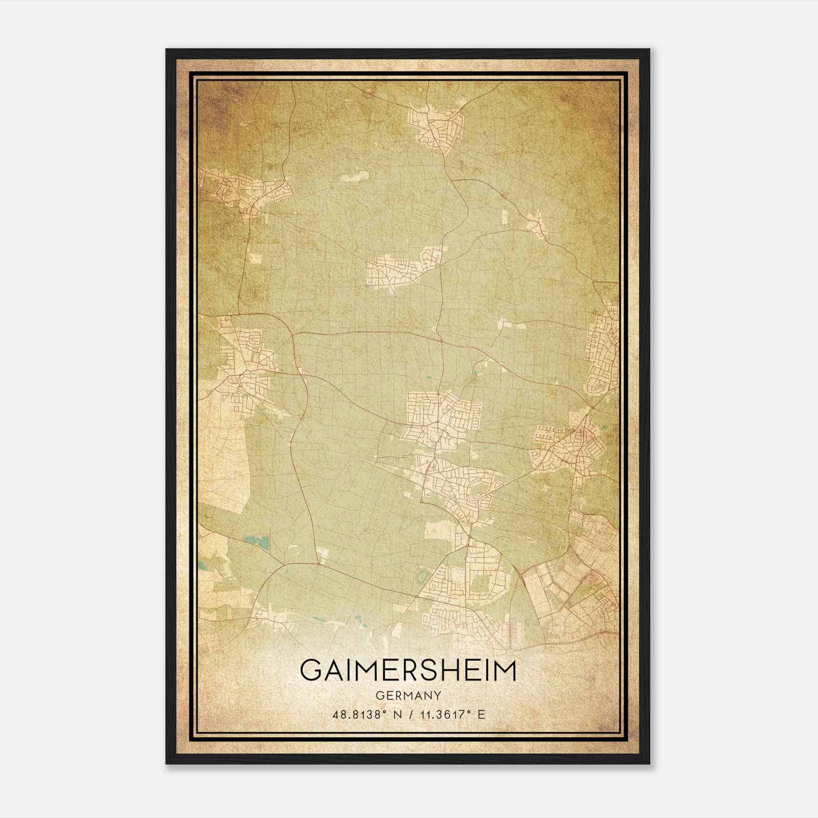 Vintage Gaimersheim Germany Map Poster, Gaimersheim City Road Wall Art Print