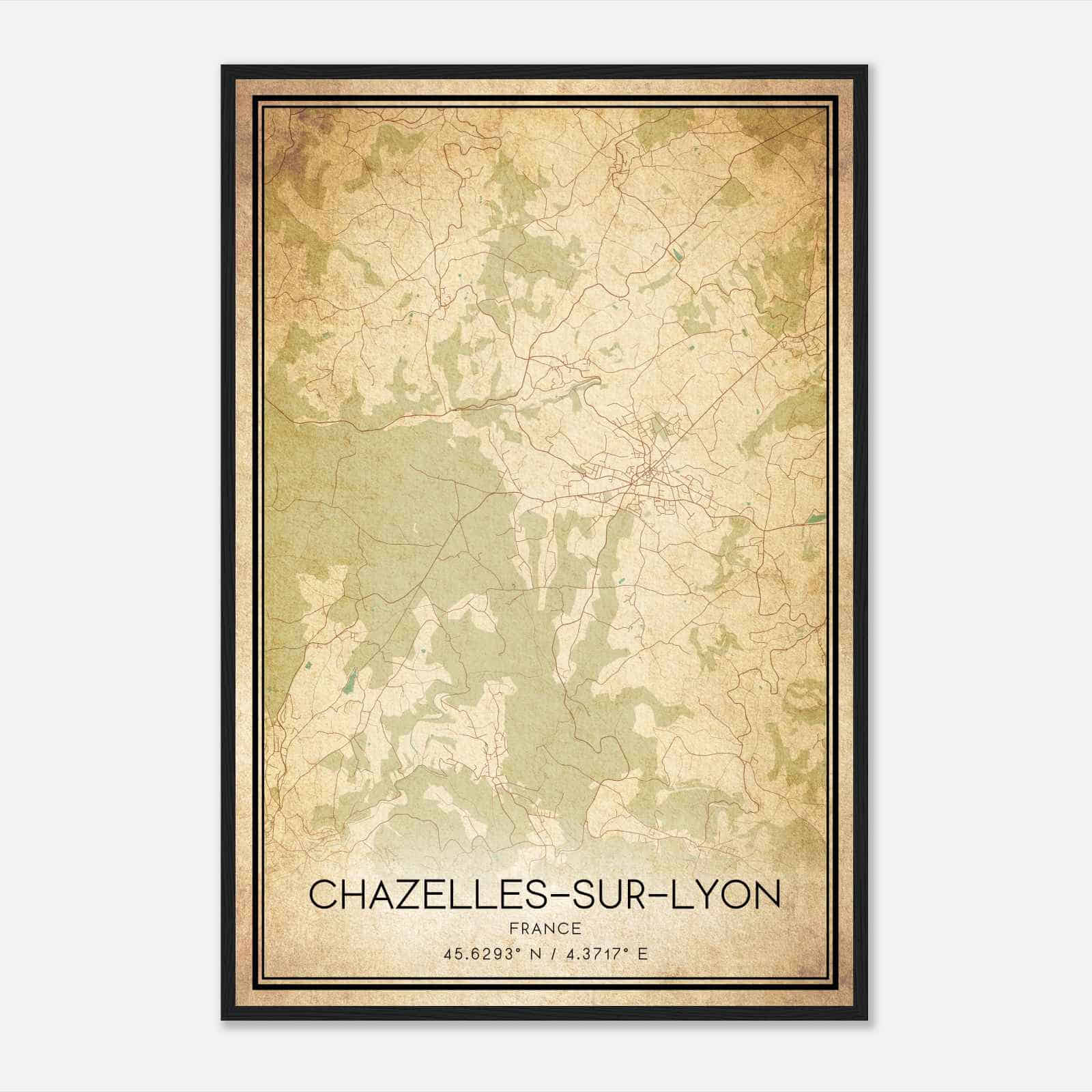 Vintage Chazelles-sur-Lyon France Map Poster, Chazelles-sur-Lyon City Road Wall Art Print
