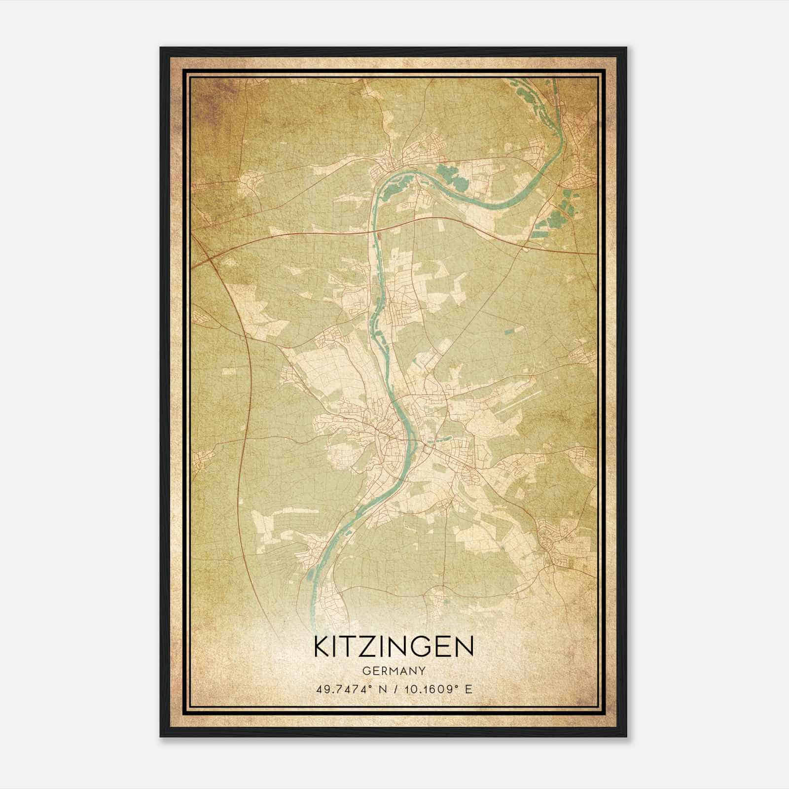 Vintage Kitzingen Germany Map Poster, Kitzingen City Road Wall Art Print