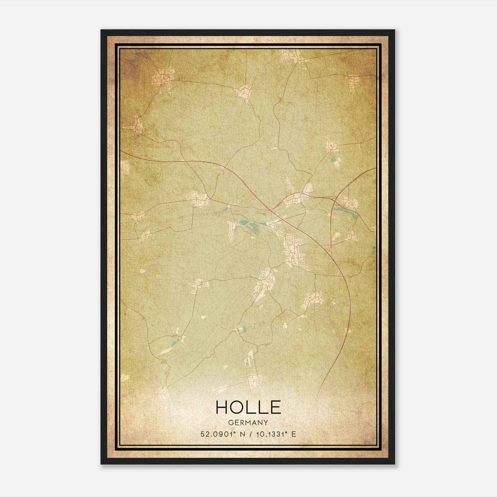 Vintage Holle Germany Map Poster, Holle City Road Wall Art Print