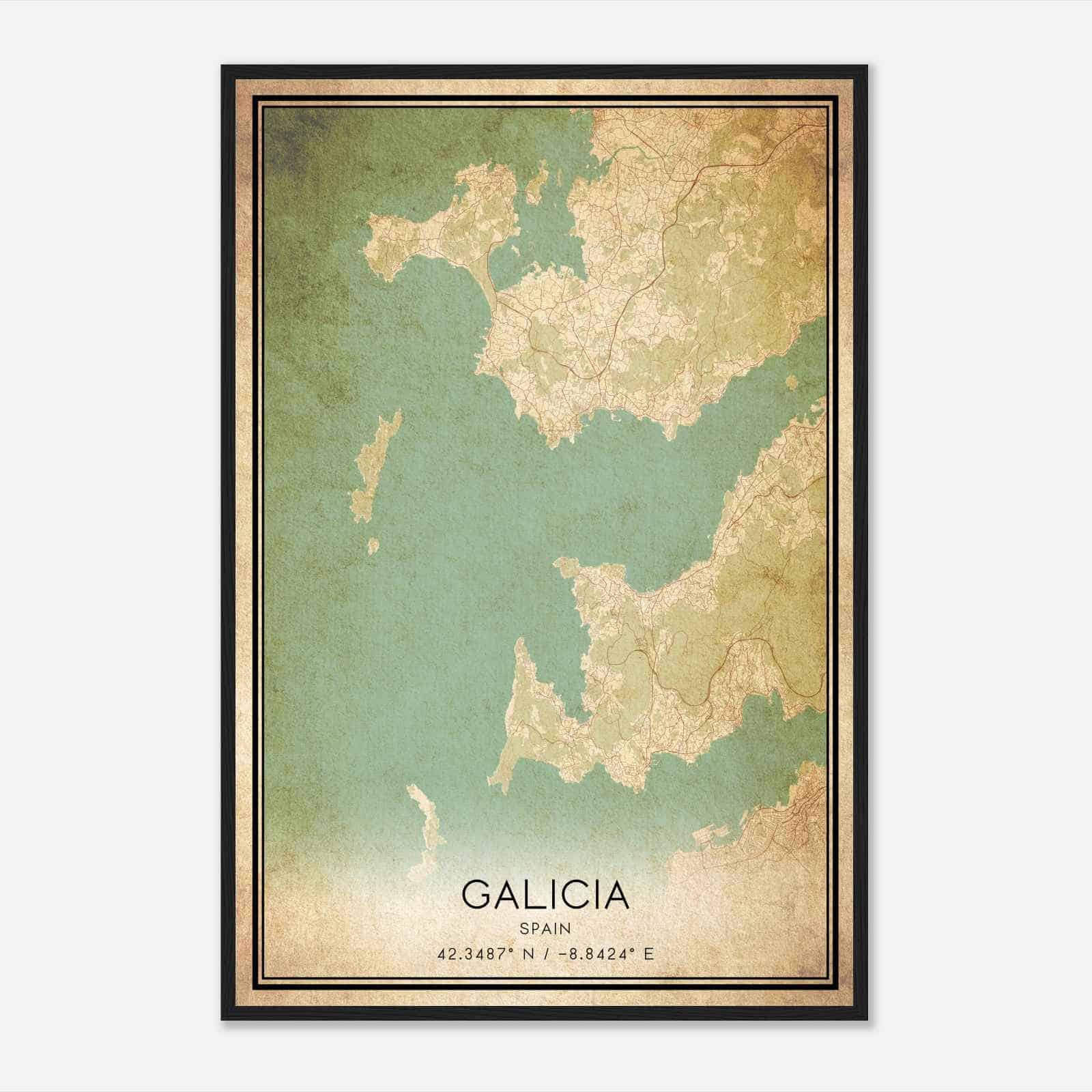Vintage Bueu Spain Map Poster, Bueu City Road Wall Art Print