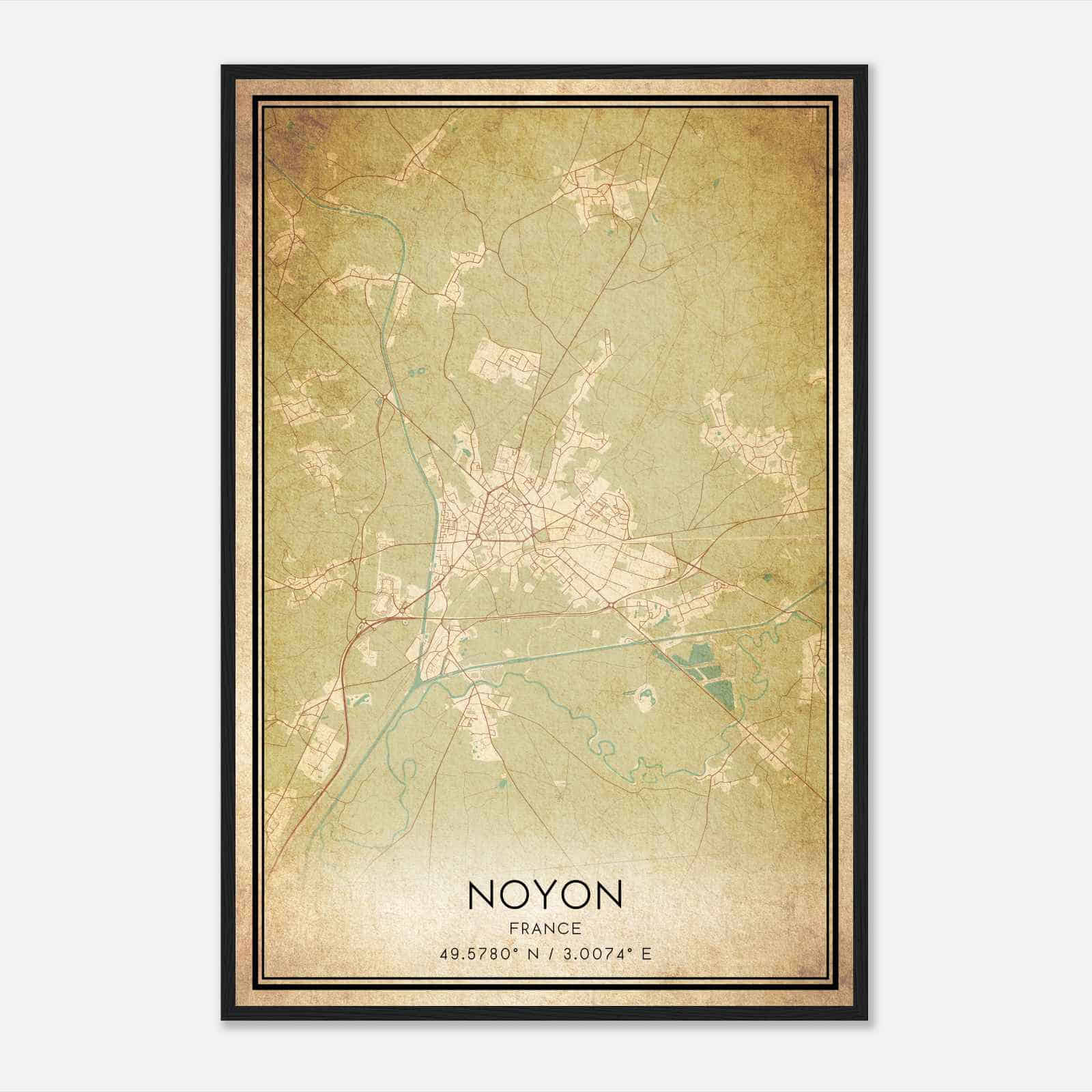 Vintage Noyon France Map Poster, Noyon City Road Wall Art Print