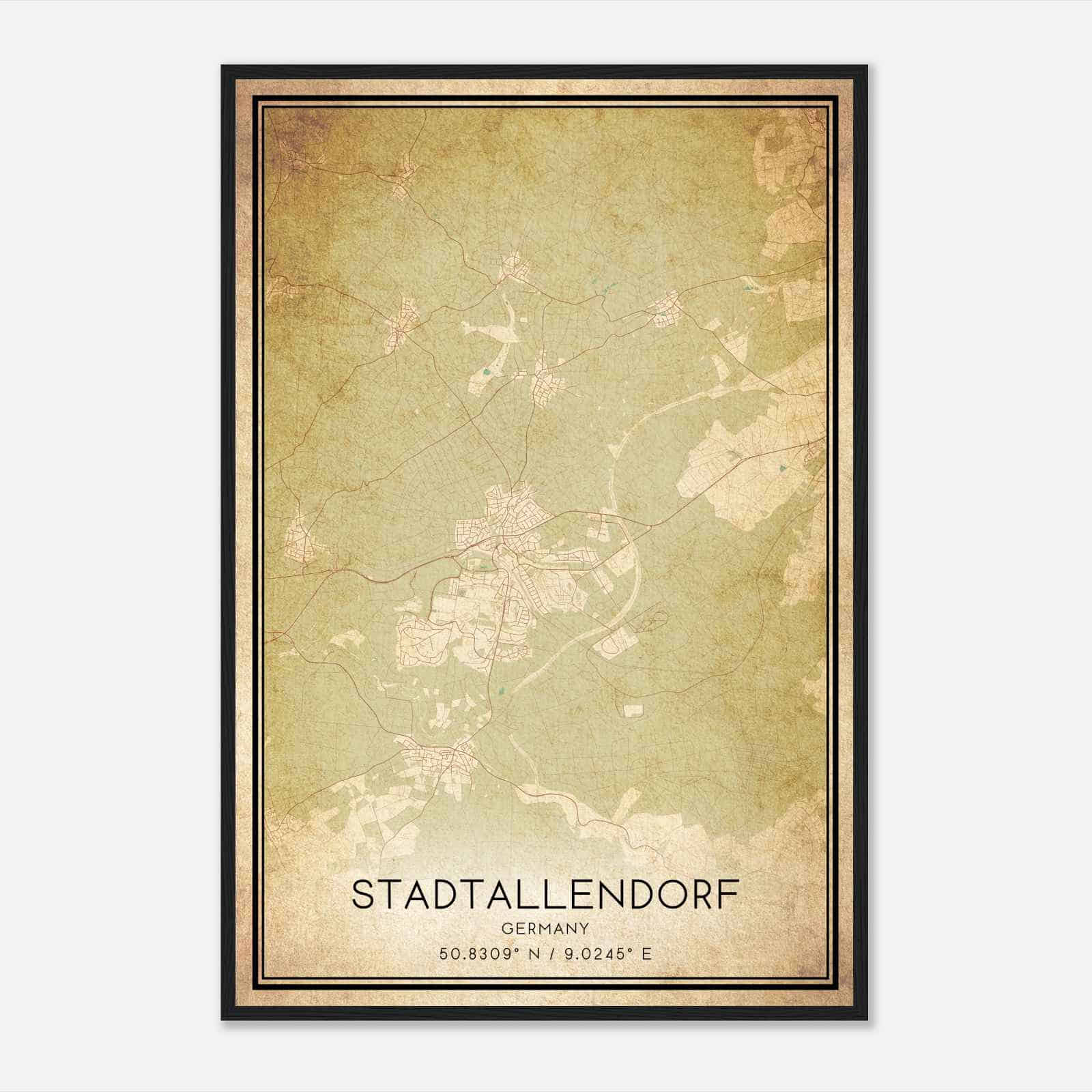 Vintage Stadtallendorf Germany Map Poster, Stadtallendorf City Road Wall Art Print