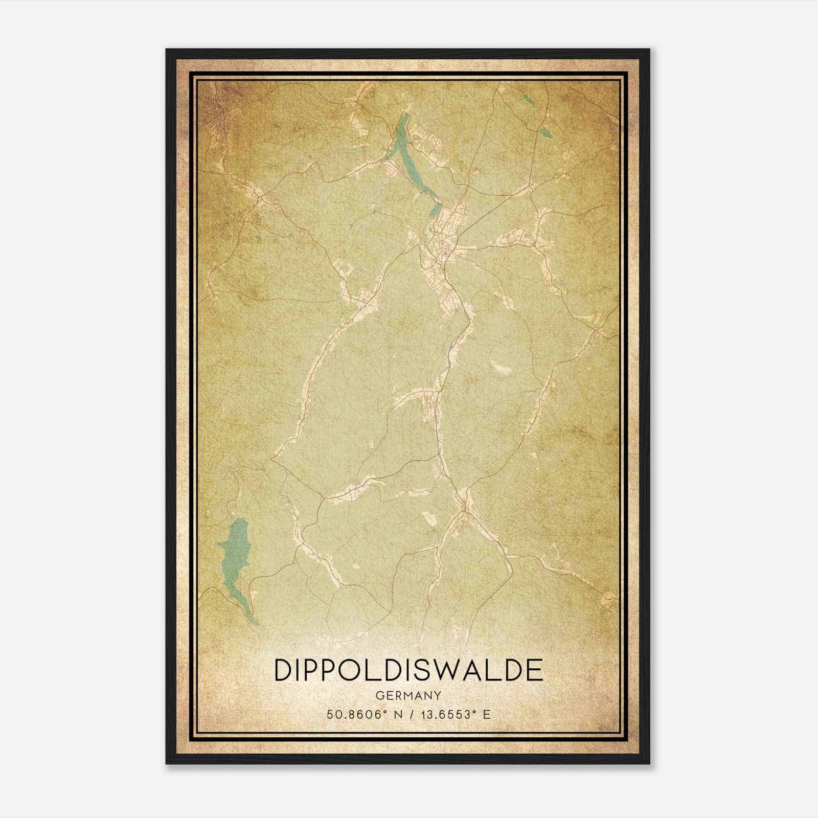 Vintage Dippoldiswalde Germany Map Poster, Dippoldiswalde City Road Wall Art Print