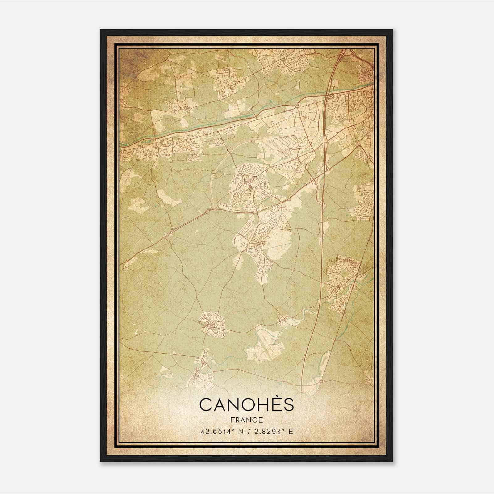 Vintage Canohes France Map Poster, Canohes City Road Wall Art Print