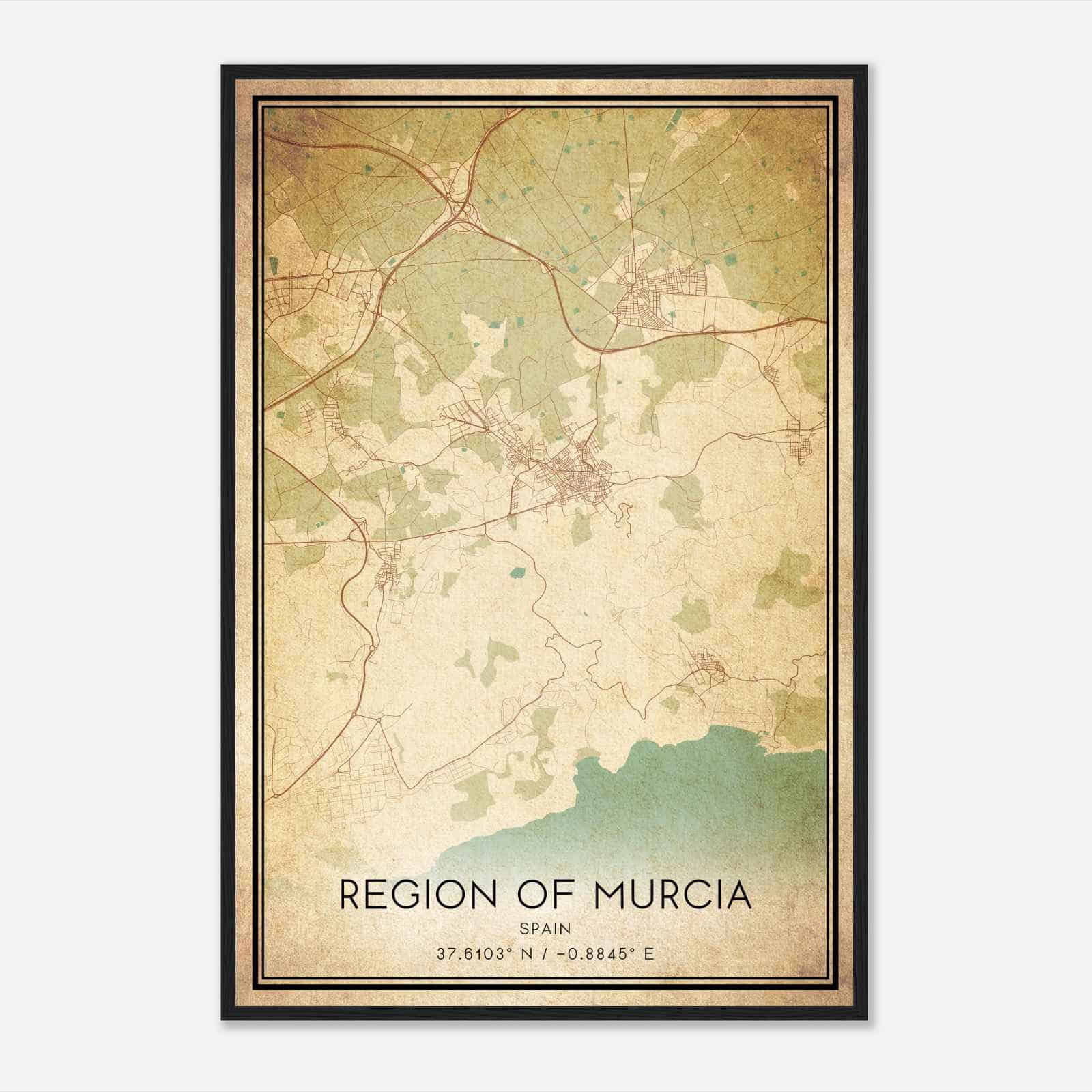 Vintage La Union Spain Map Poster, La Union City Road Wall Art Print