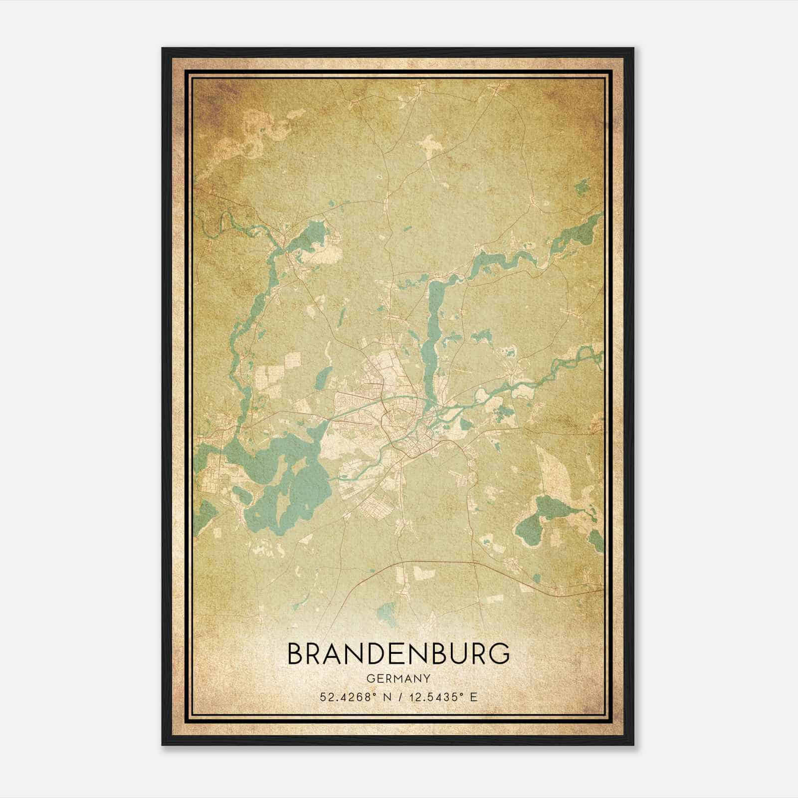 Vintage Brandenburg Germany Map Poster, Brandenburg City Road Wall Art Print