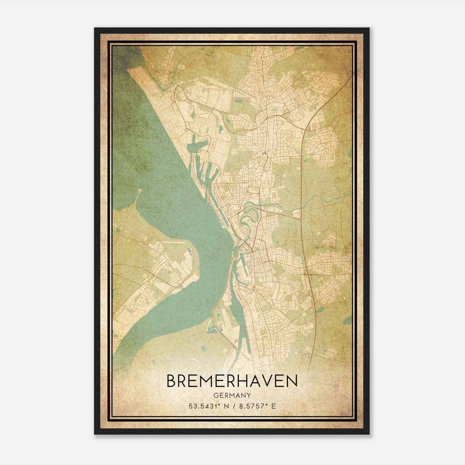 Vintage Bremerhaven Germany Map Poster, Bremerhaven City Road Wall Art Print