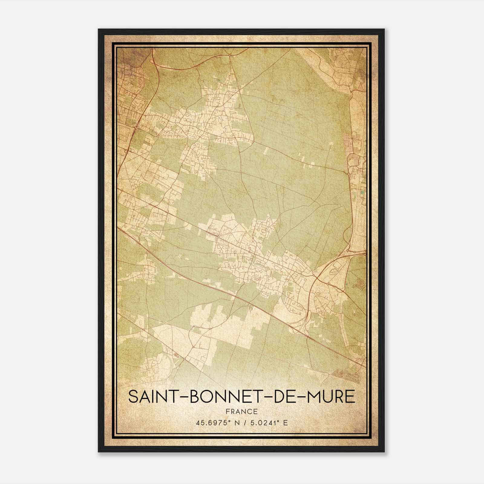 Vintage Saint-Bonnet-de-Mure France Map Poster, Saint-Bonnet-de-Mure City Road Wall Art Print