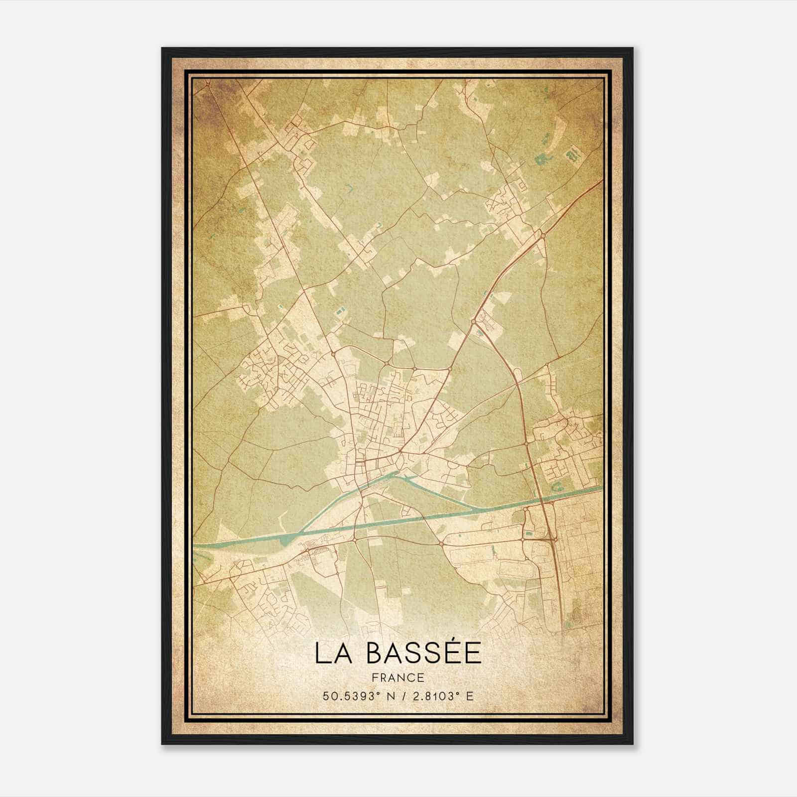 Vintage La Bassee France Map Poster, La Bassee City Road Wall Art Print