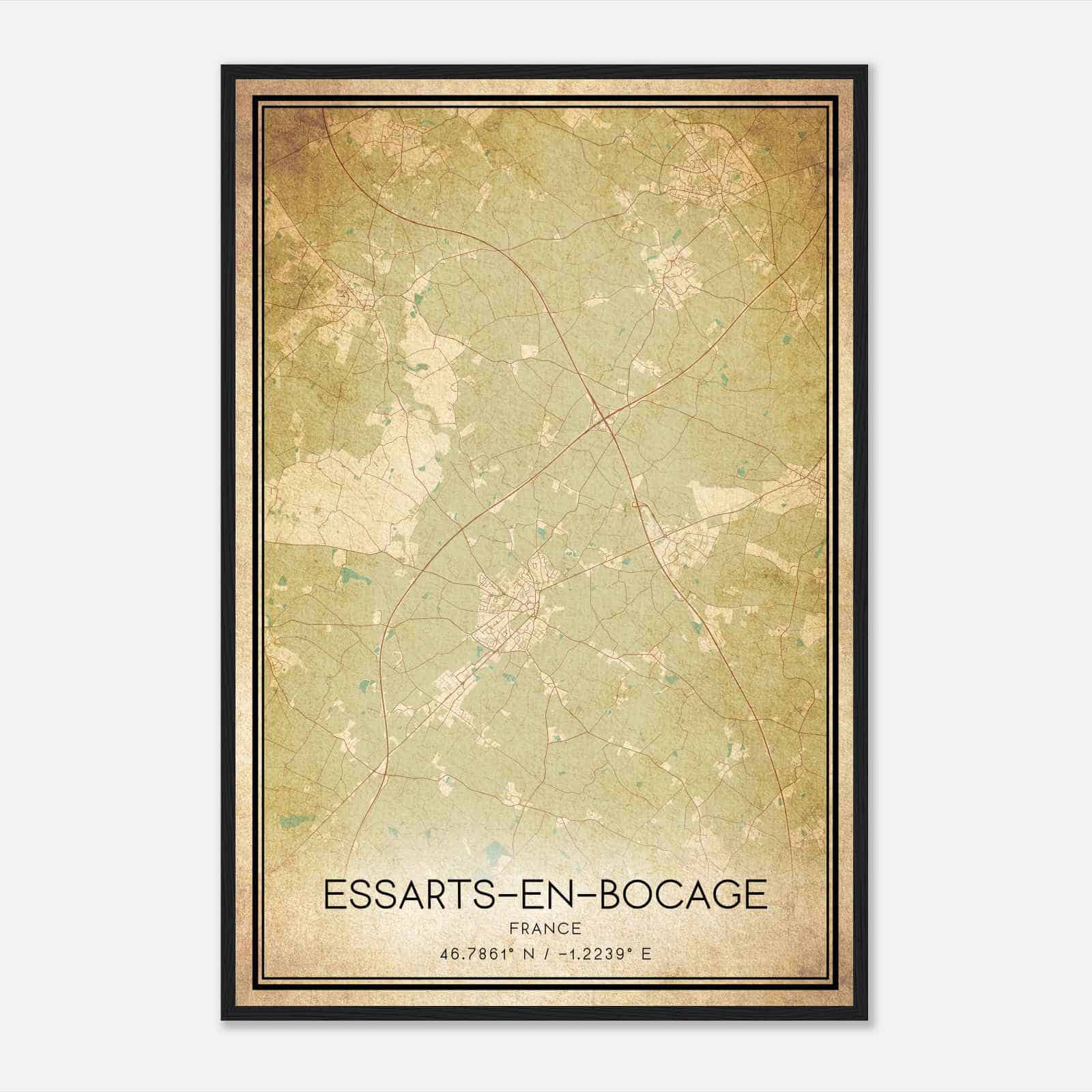 Vintage Les Essarts France Map Poster, Les Essarts City Road Wall Art Print