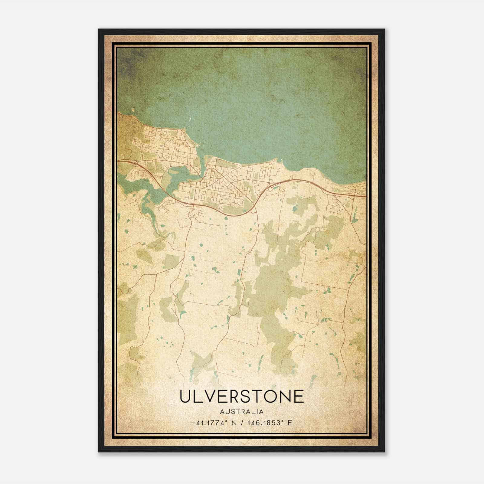 Vintage Ulverstone Australia Map Poster, Ulverstone City Road Wall Art Print