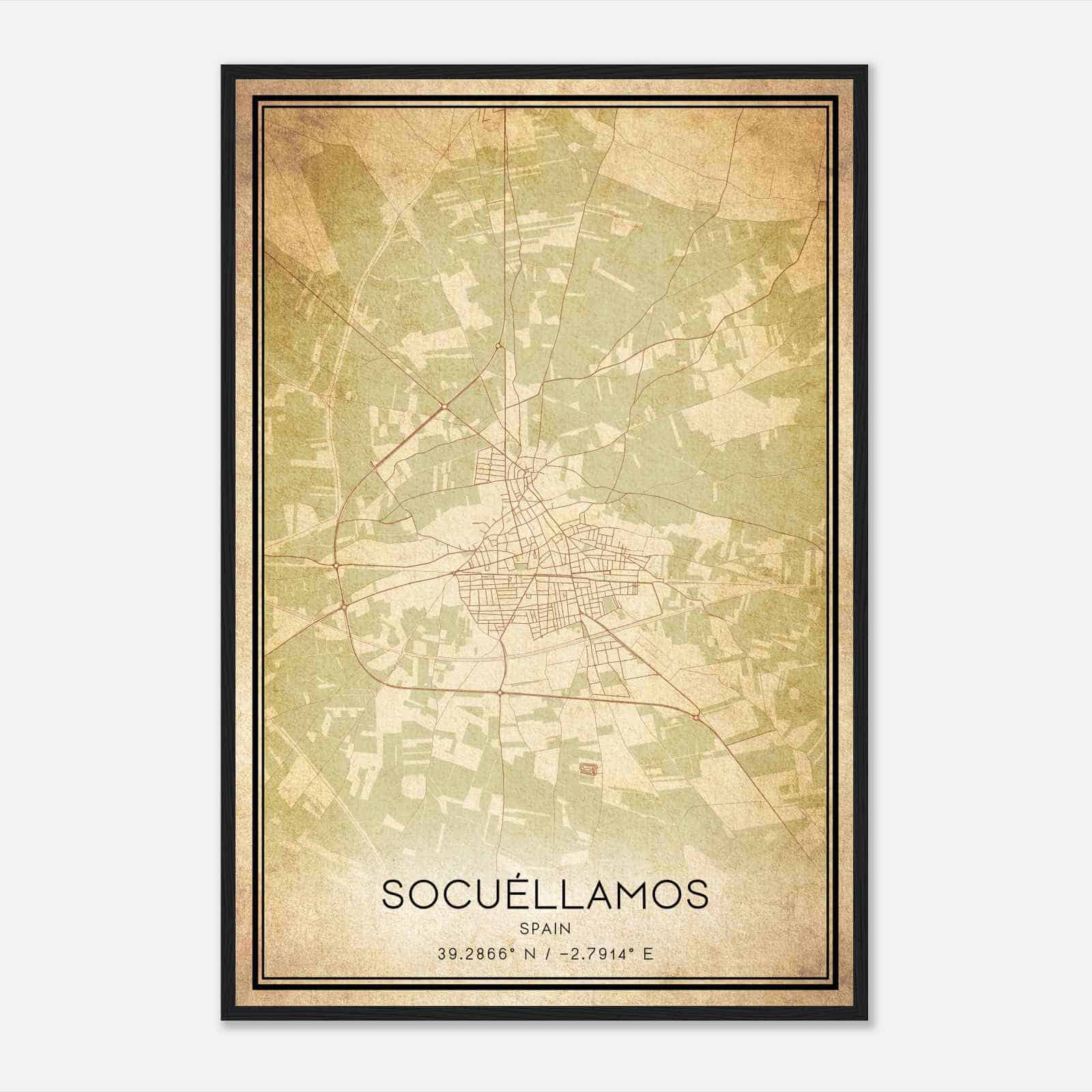 Vintage Socuellamos Spain Map Poster, Socuellamos City Road Wall Art Print