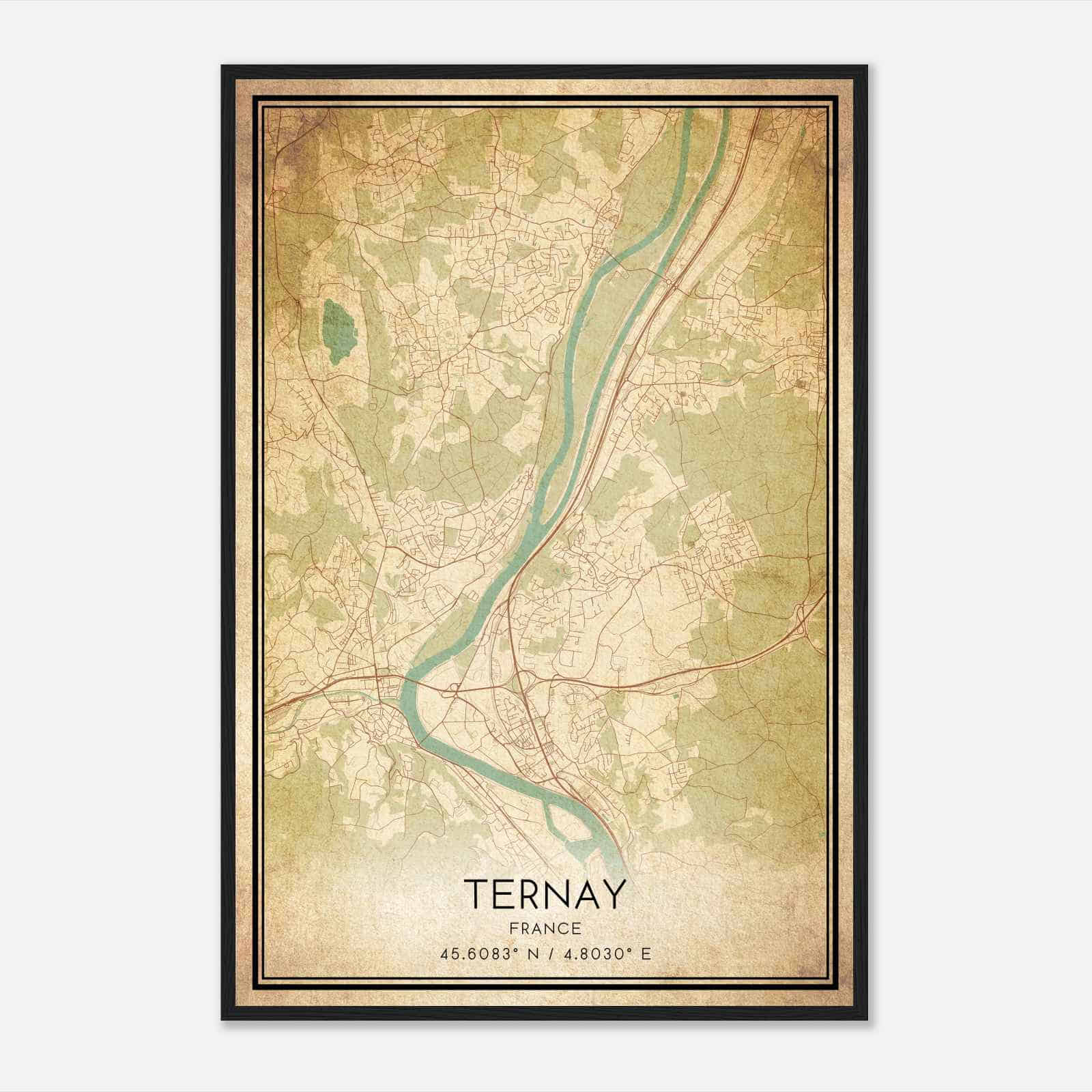 Vintage Ternay France Map Poster, Ternay City Road Wall Art Print